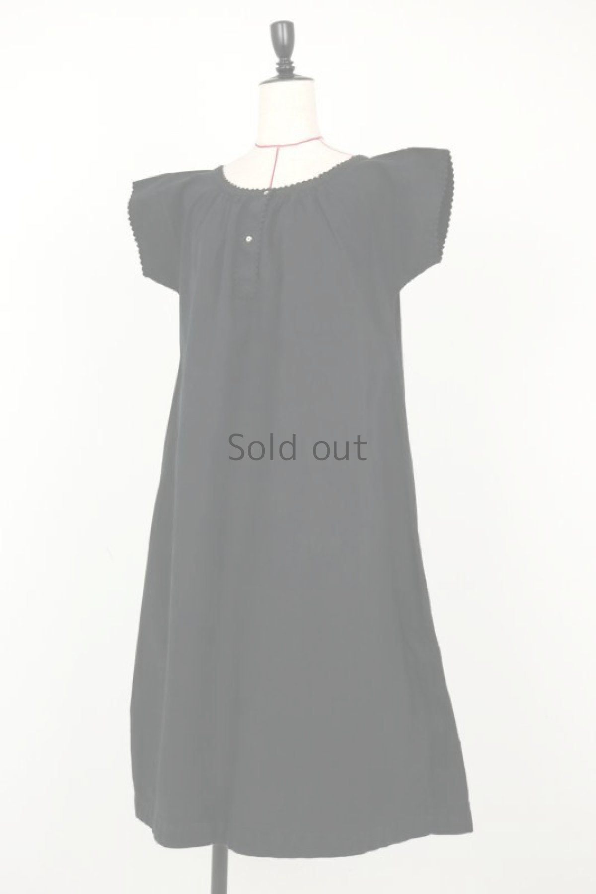 画像7: 【フランス】アンティークコットン×染　ヘンリーネック　ワンピース（黒） (7)