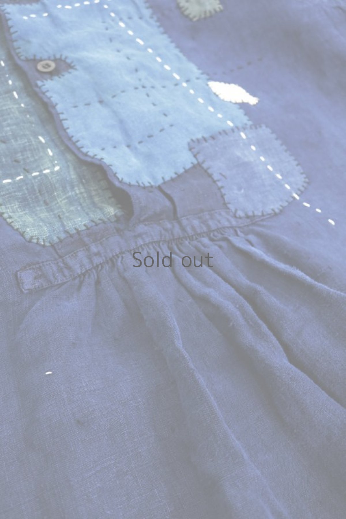 画像3: 【MITSUGU SASAKI】アンティークリネン×染め×古布　パッチワークボロスモックシャツ （紺染め） (3)