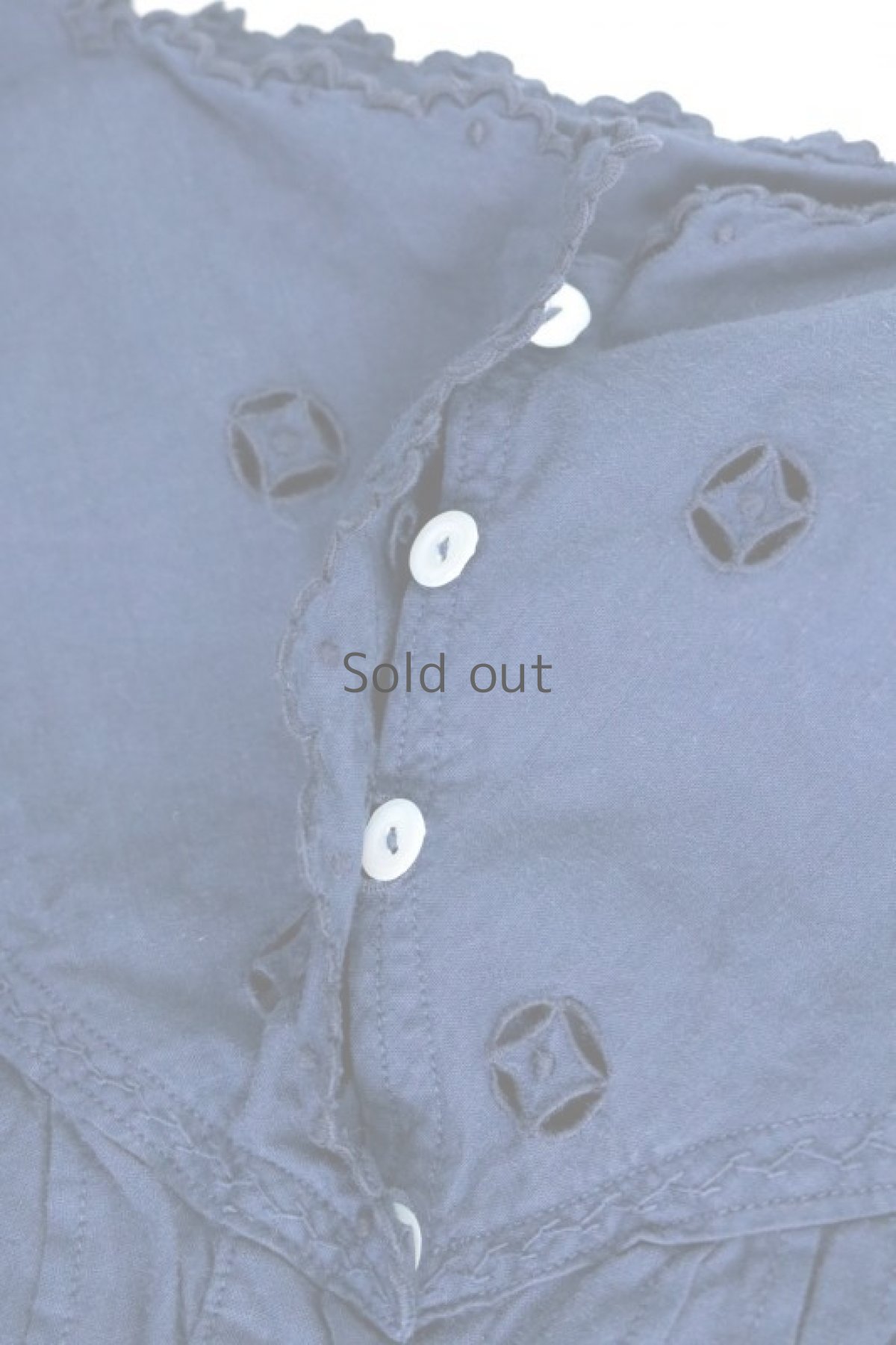 画像3: 【フランス】アンティーク コットン×染　長袖ワンピース（紺色/リペアあり） (3)