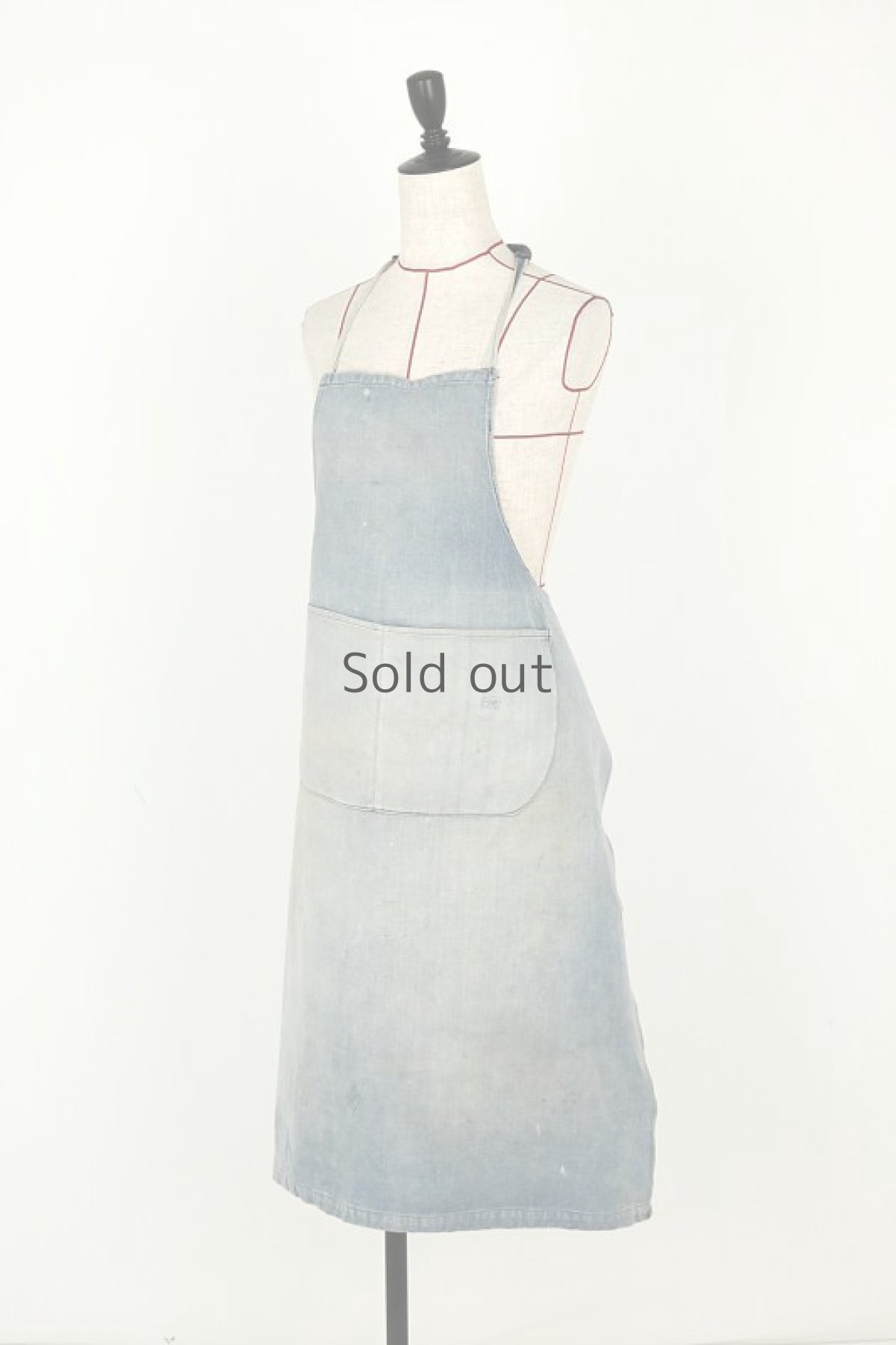 画像10: 【フランス】ビンテージ　色あせのブルーコットン ワークエプロン（ポケット付き） (10)
