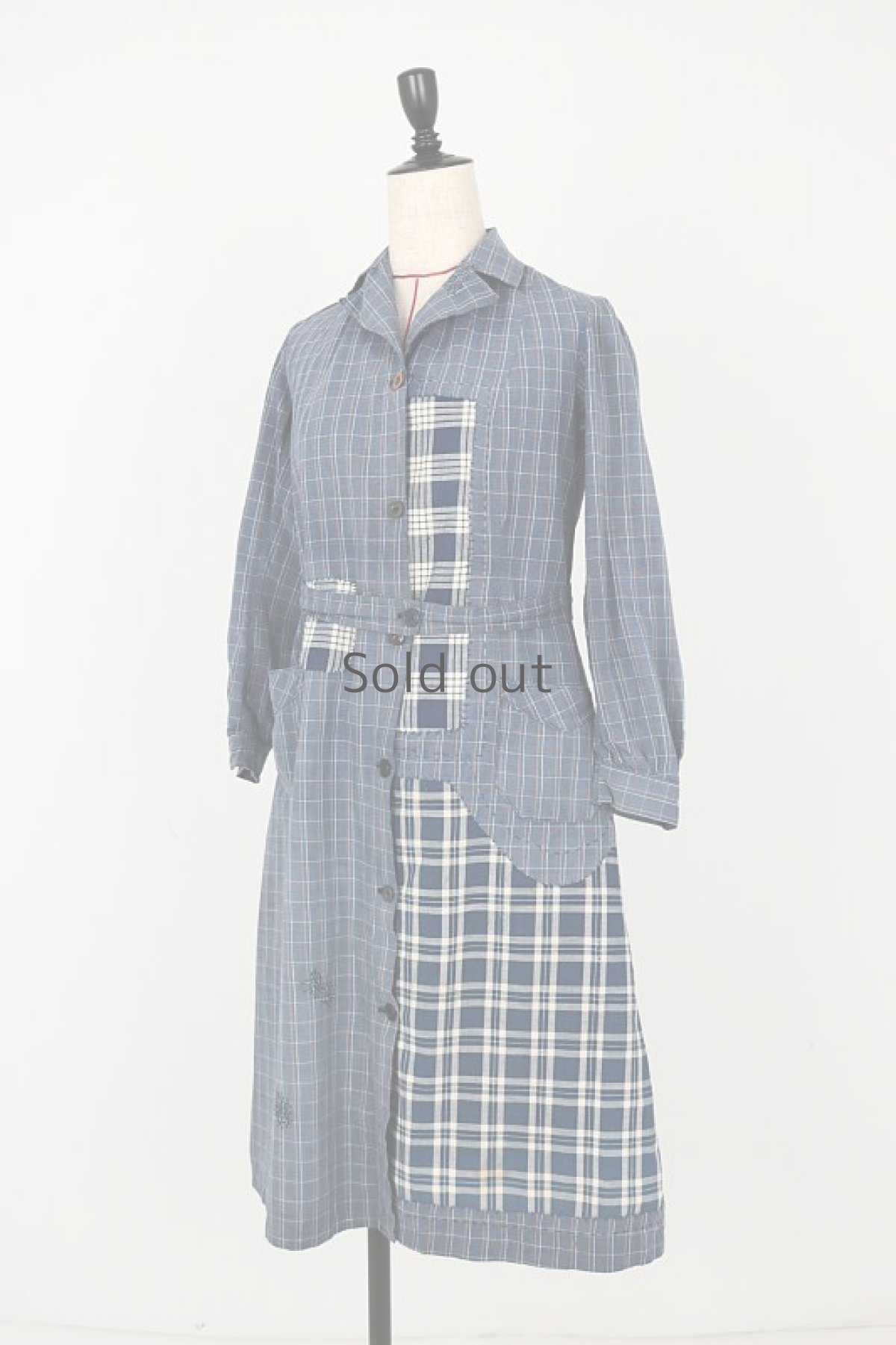 画像11: 【MITSUGU SASAKI】ビンテージリメイク　パッチワーク　チェックワークドレス（インディゴ チェック） (11)