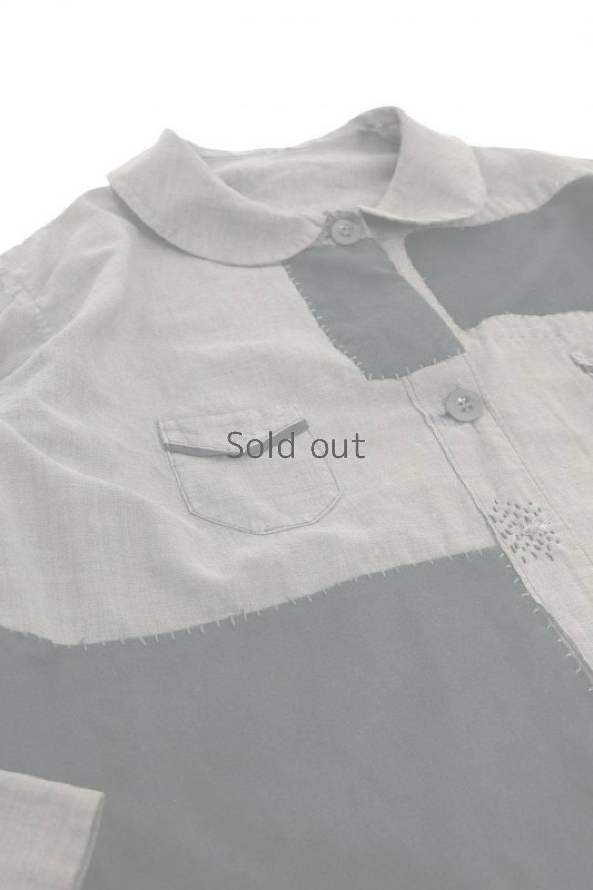 画像2: 【MITSUGU SASAKI】ビンテージ リメイク　パッチワーク　丸襟ブラックシャンブレー ワークコート (2)