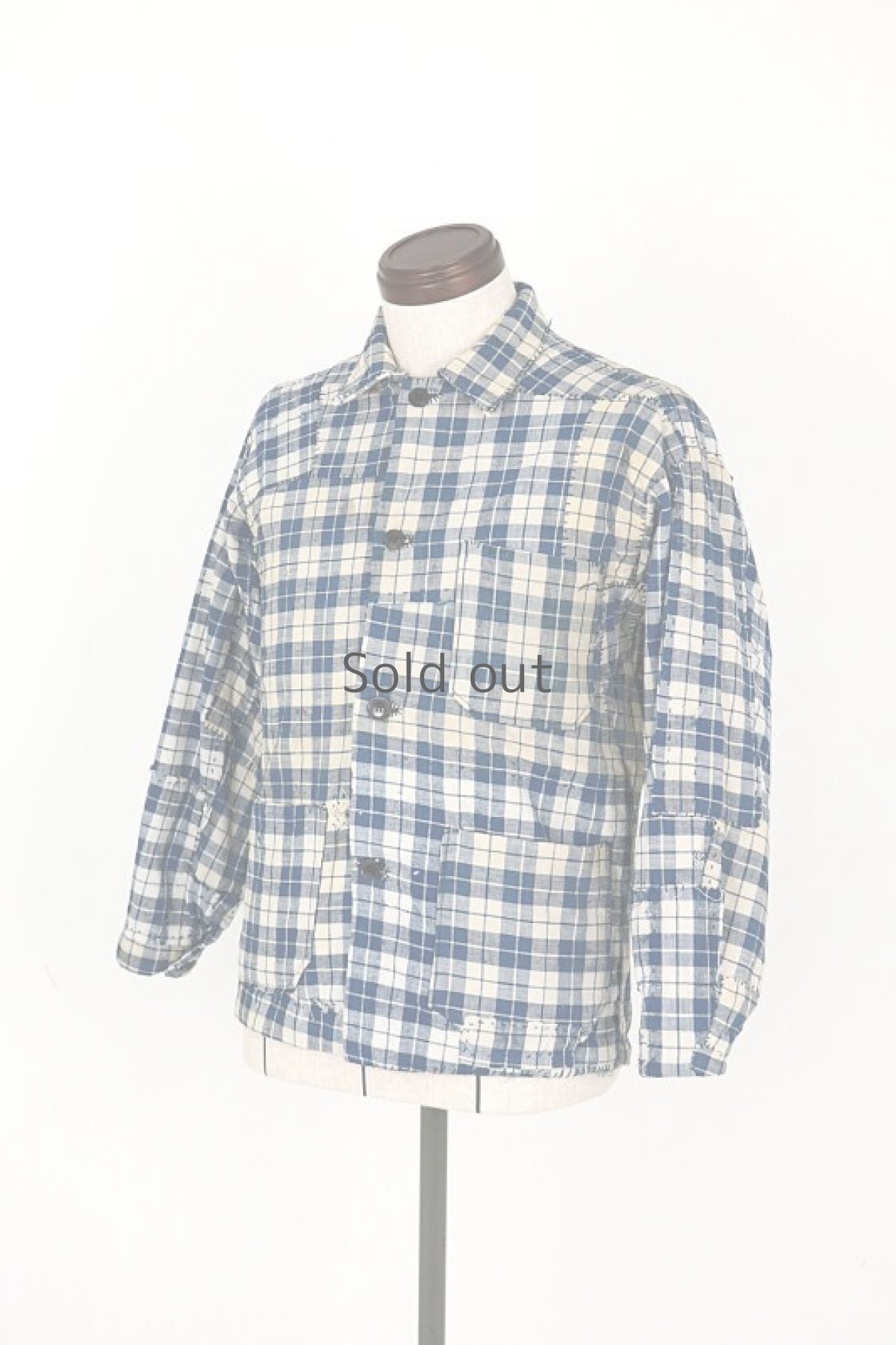 画像17: 【MITSUGU SASAKI】ビンテージリメイク　フレンチアンティーク パラカジャケット（インディゴ チェック） (17)