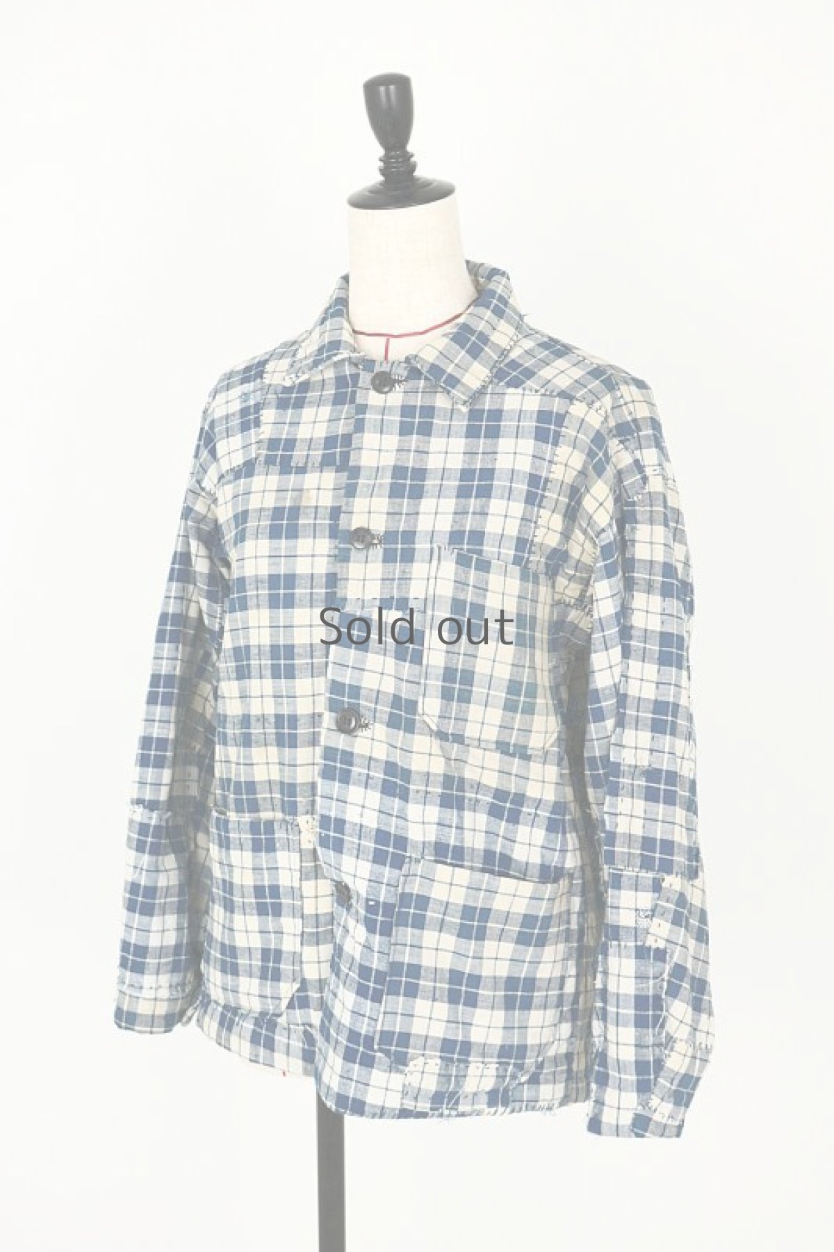 画像20: 【MITSUGU SASAKI】ビンテージリメイク　フレンチアンティーク パラカジャケット（インディゴ チェック） (20)