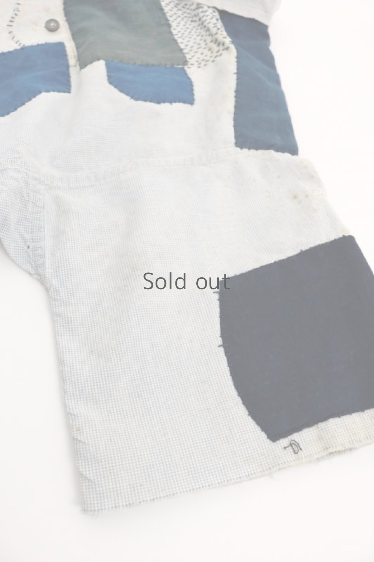 画像5: 【MITSUGU SASAKI】ビンテージリメイク+古布　藍染パッチワーク　半袖ブッチャーシャツ (5)