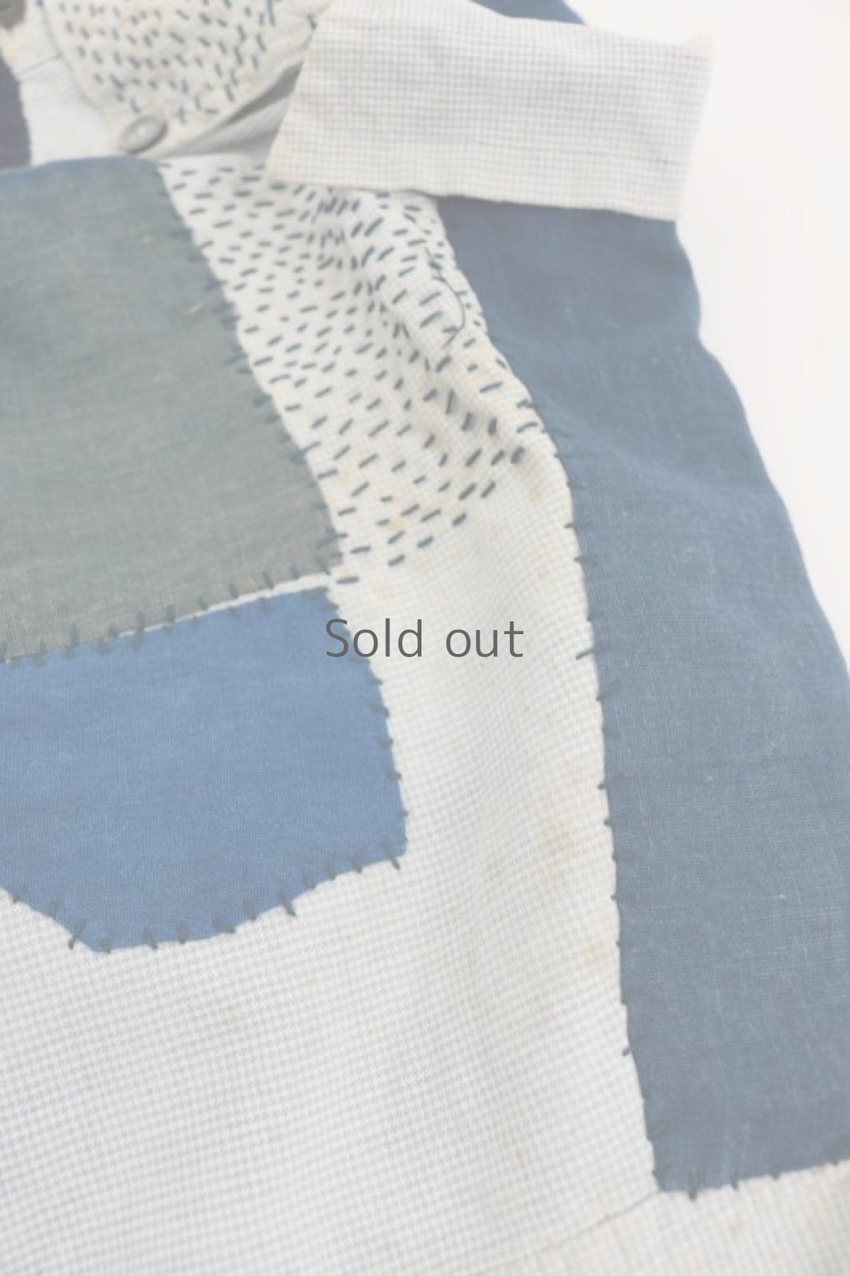 画像6: 【MITSUGU SASAKI】ビンテージリメイク+古布　藍染パッチワーク　半袖ブッチャーシャツ (6)