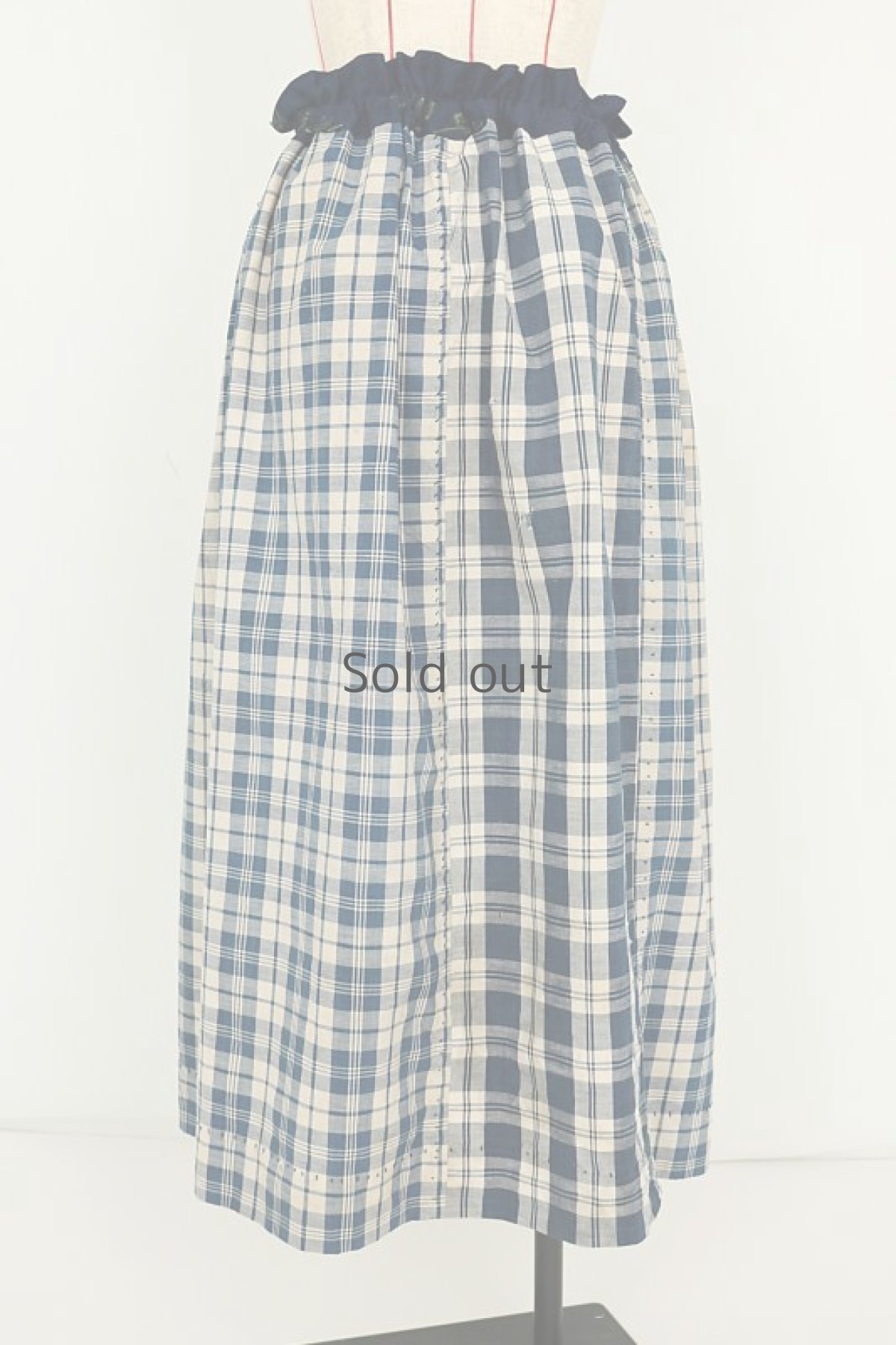 画像13: 【MITSUGU SASAKI】農婦シリーズ　フランスアンティーク インディゴ チェックロングスカート（赤ひも ） (13)