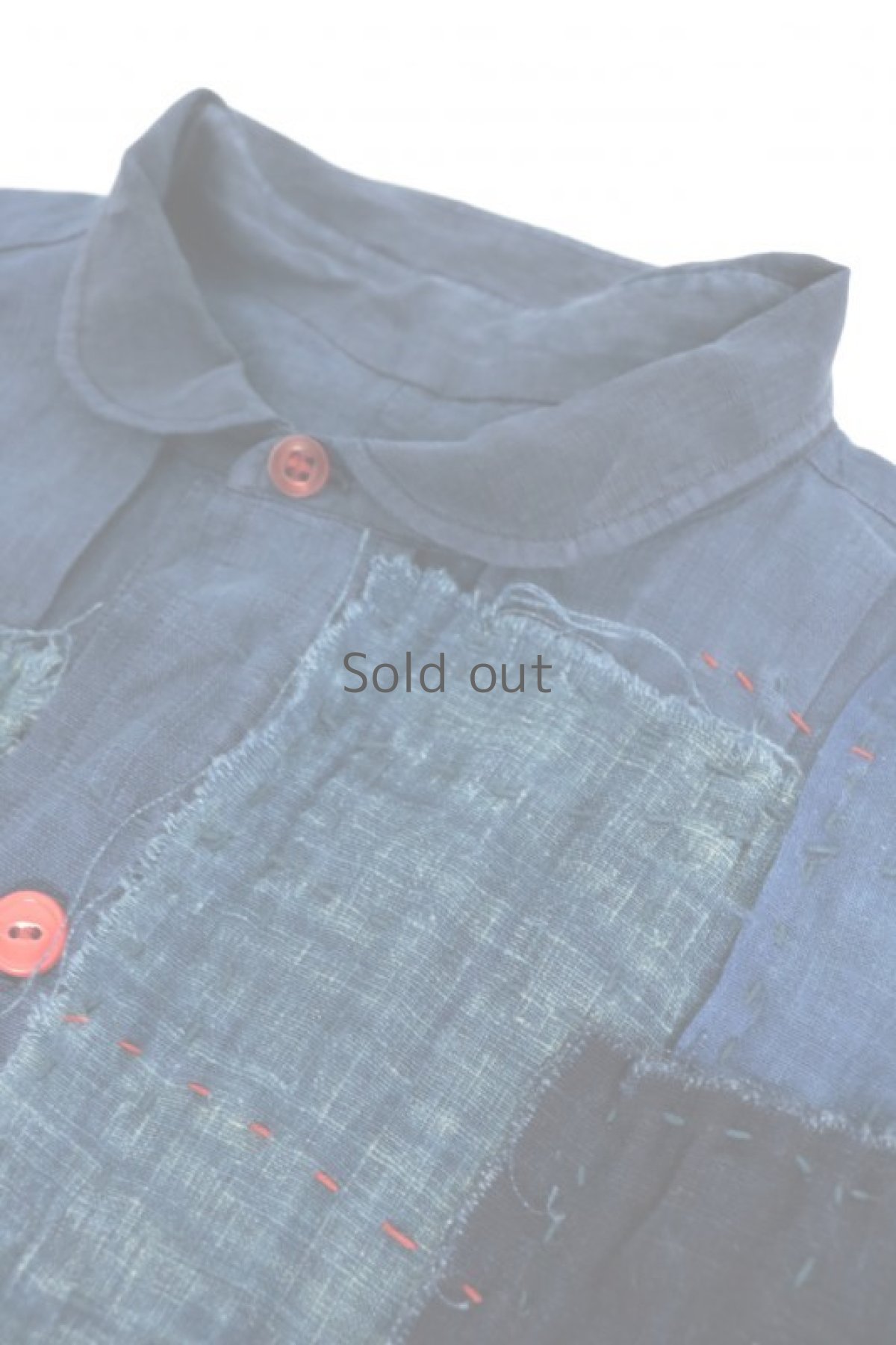 画像6: 【MITSUGU SASAKI】アンティークリネン×染め×古布　パッチワークボロスモックシャツ （紺染め） (6)