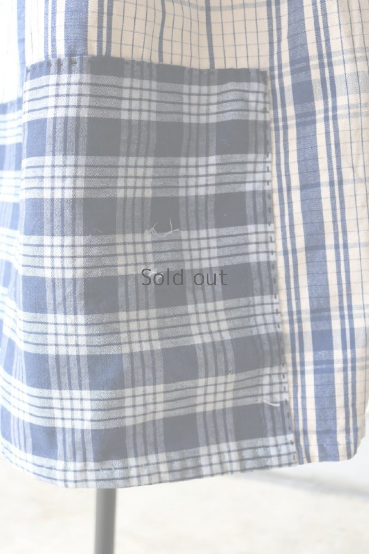 画像9: 【MITSUGU SASAKI】農婦シリーズ　フレンチアンティークブルーチェックリネン　ロングスカート（赤ひも ） (9)