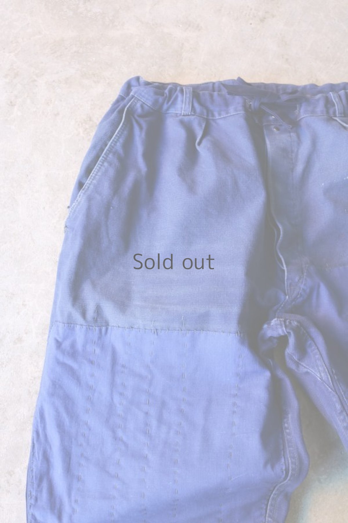 画像2: 【MITSUGU SASAKI】ビンテージ×リメイク　パッチワーク&刺し子　ワークパンツ（ウエスト青ひも ） (2)