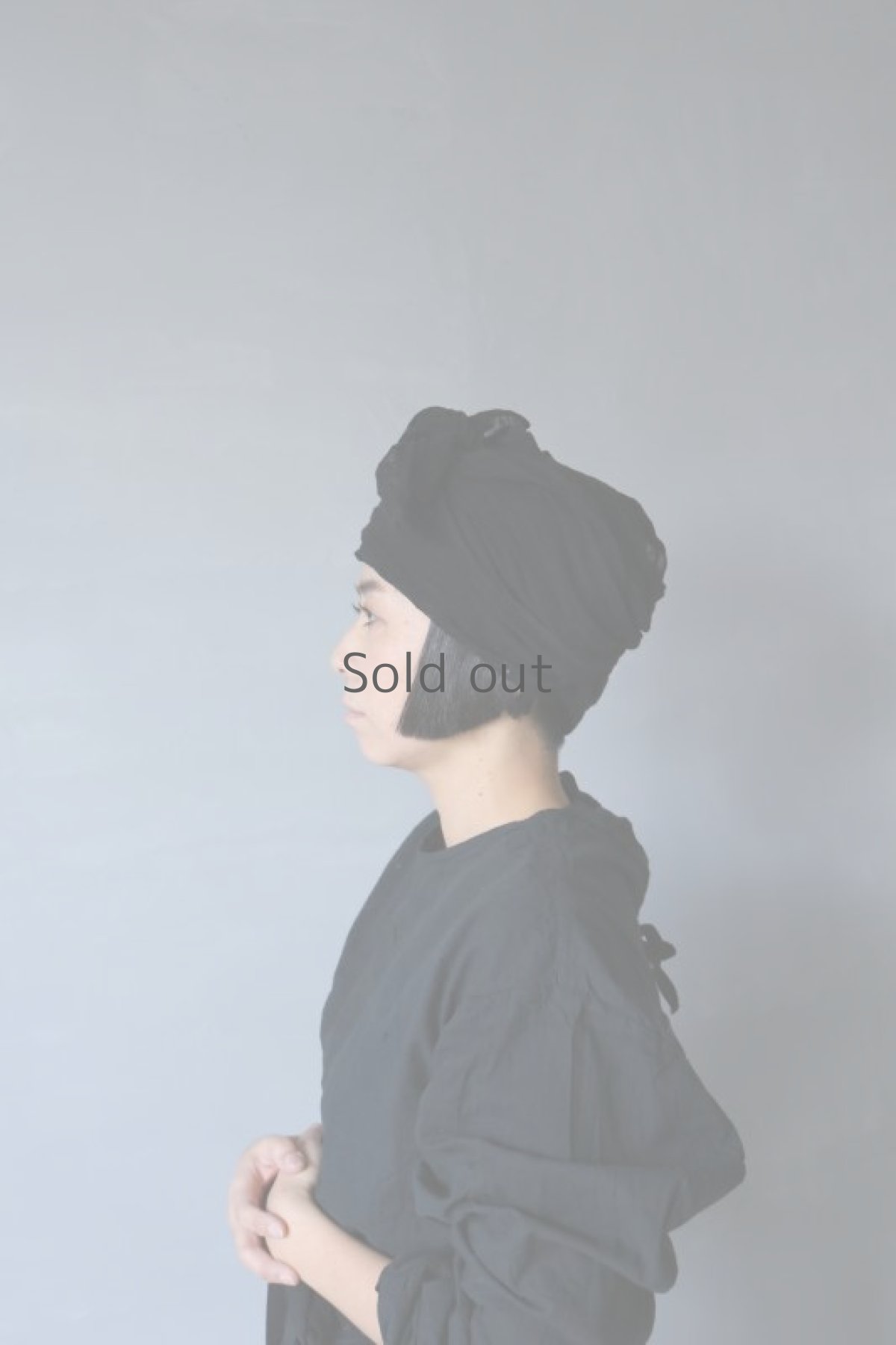 画像7: 【ササキチホ】古布×後染　蚊帳のターバンヘアバン（黒） (7)