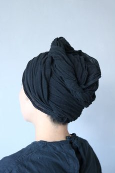 画像10: 【ササキチホ】古布×後染　蚊帳のターバンヘアバン（黒） (10)