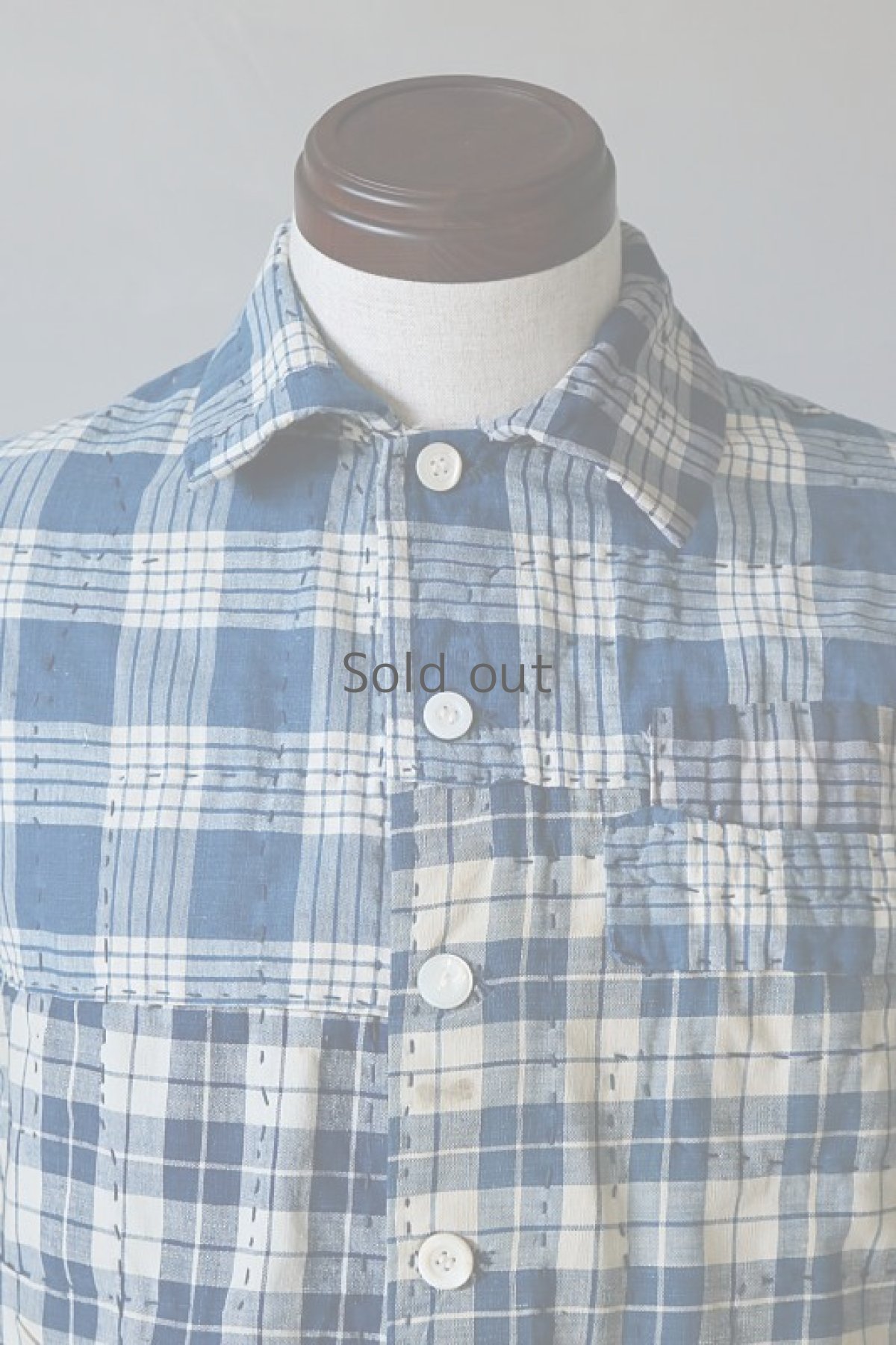 画像15: 【MITSUGU SASAKI】ビンテージリメイク フレンチアンティーク パラカジャケット(インディゴ チェック) (15)