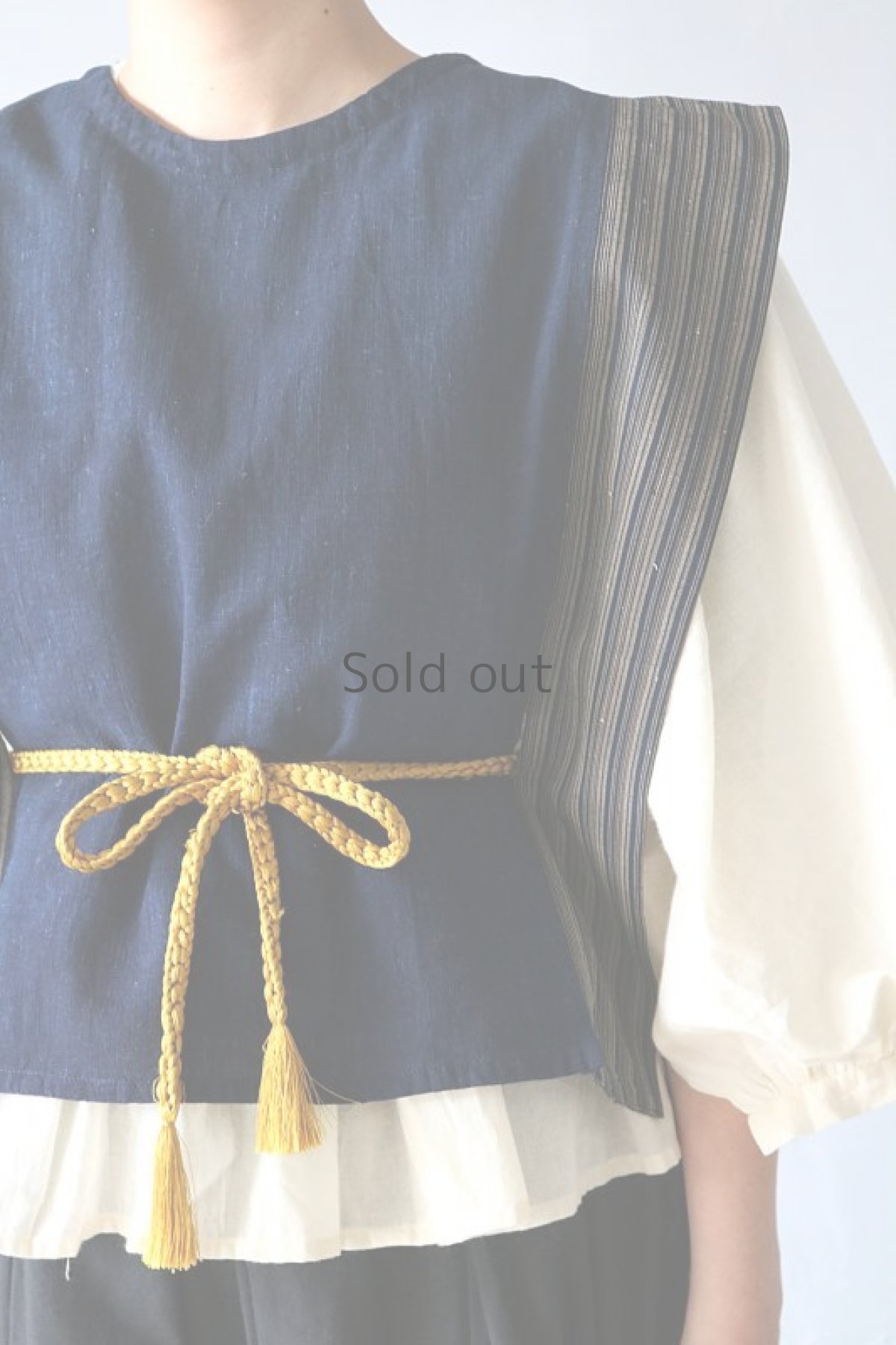 画像4: 【ササキチホ】古布　気まぐれトップス（藍染木綿/縞） (4)