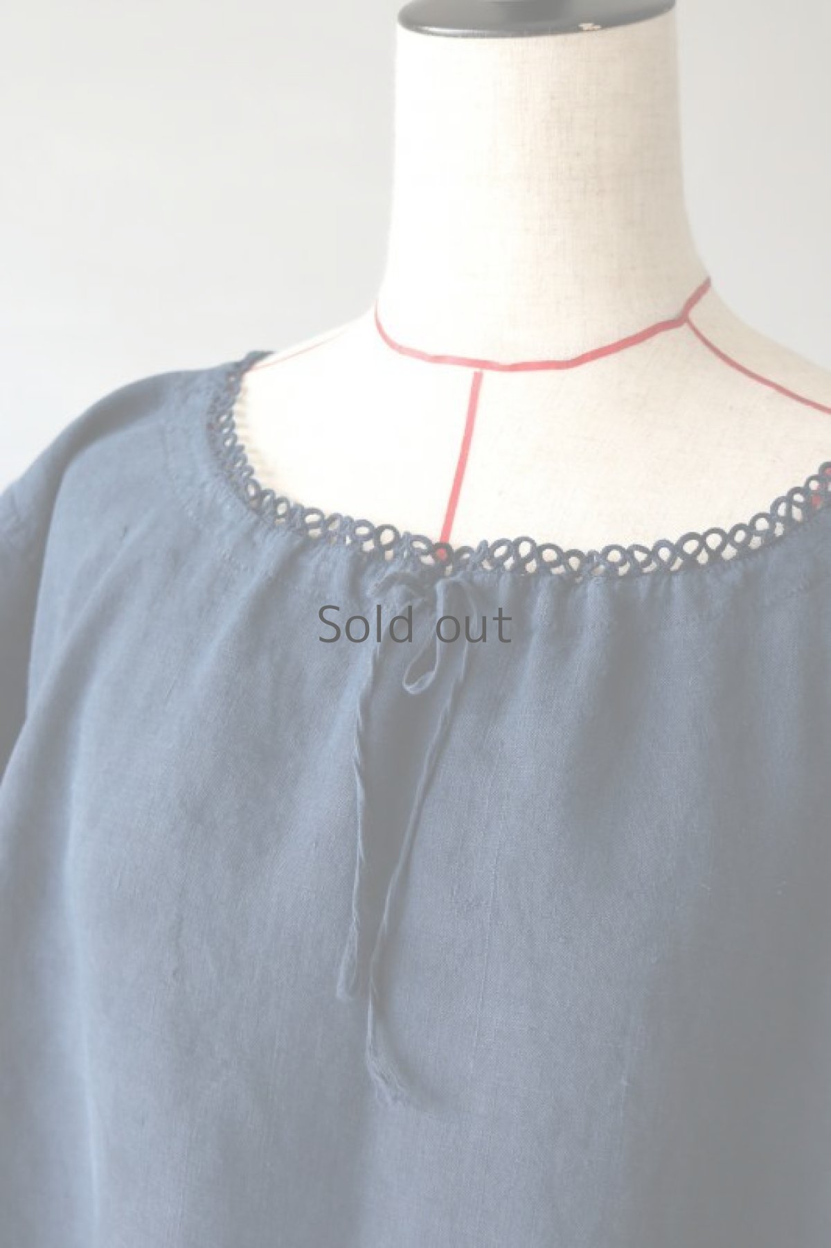 画像3: 【フランス】アンティークリネン×染　半袖ワンピース（紺） (3)