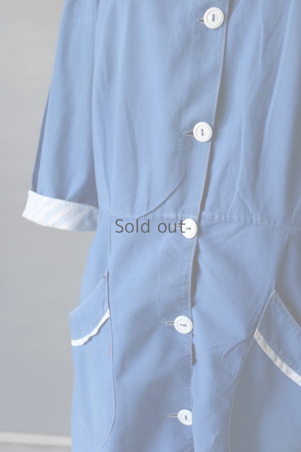 画像4: 【フランス】1950年代頃のブルーコットンワークドレス (4)