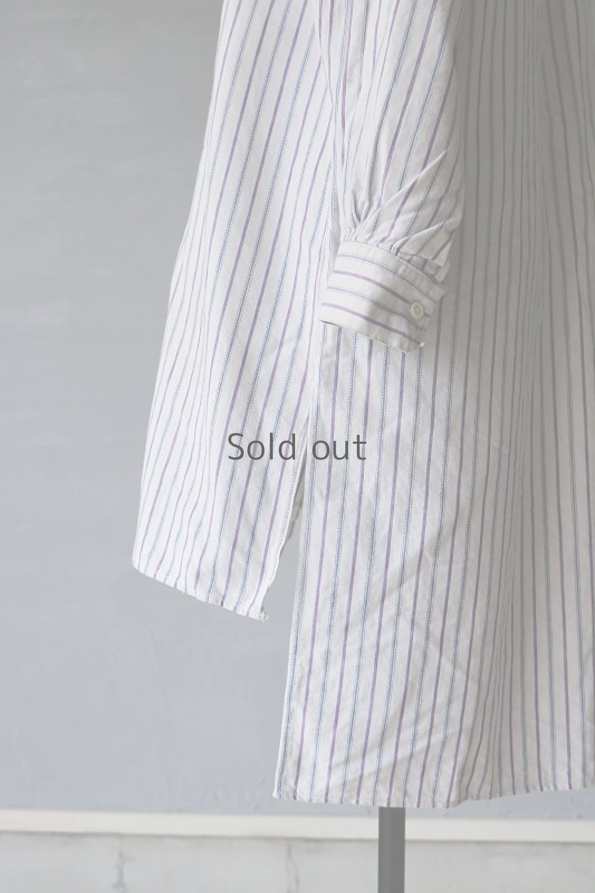 画像11: 【フランス】1950年代頃 プルオーバーストライプロングシャツ（白とブルーと紫） (11)