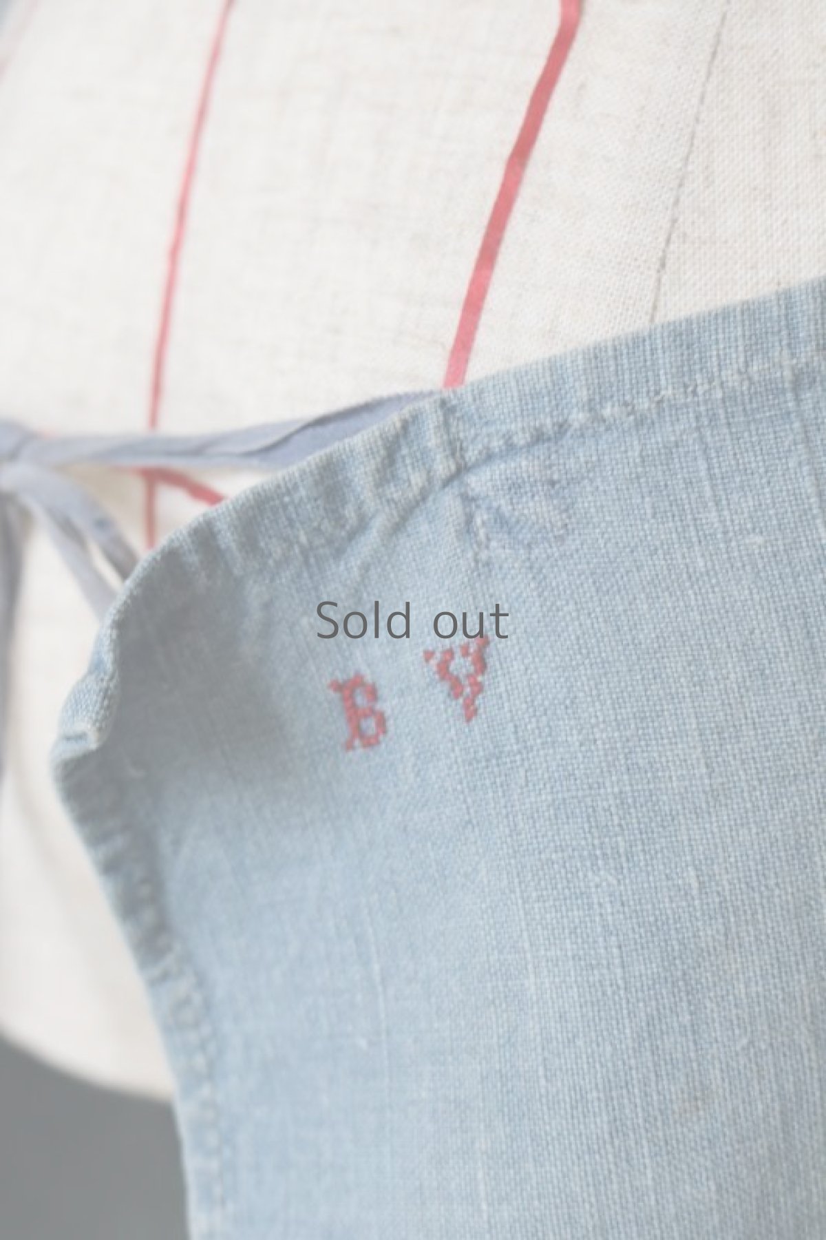 画像9: 【フランス】ビンテージ　色あせのインディゴリネン ワークエプロン（ポケット付き） (9)