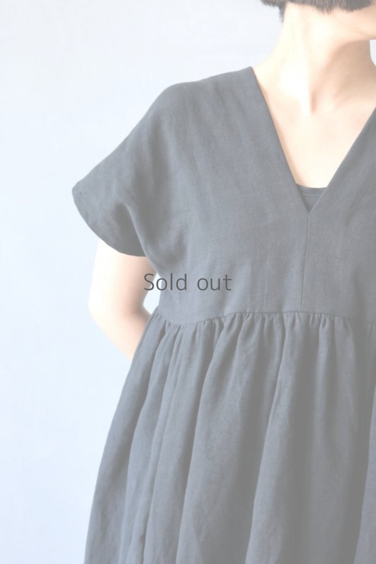 画像3: 【ササキチホ】アンティークリネン×染め　カレンワンピース（ギャザー/黒） (3)