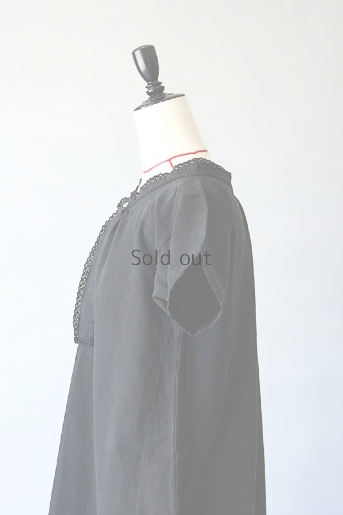 画像6: 【フランス】アンティークリネン×染　ヘンリーネック半袖ワンピース（ブラック） (6)