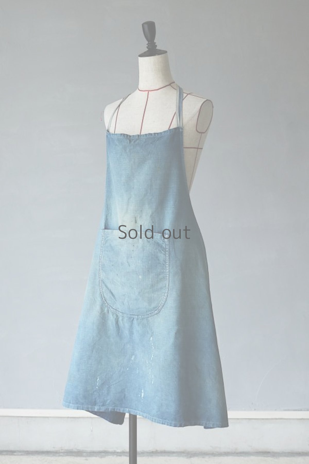 画像2: 【フランス】アンティーク　インディゴコットン ワークエプロン（ポケット付き） (2)
