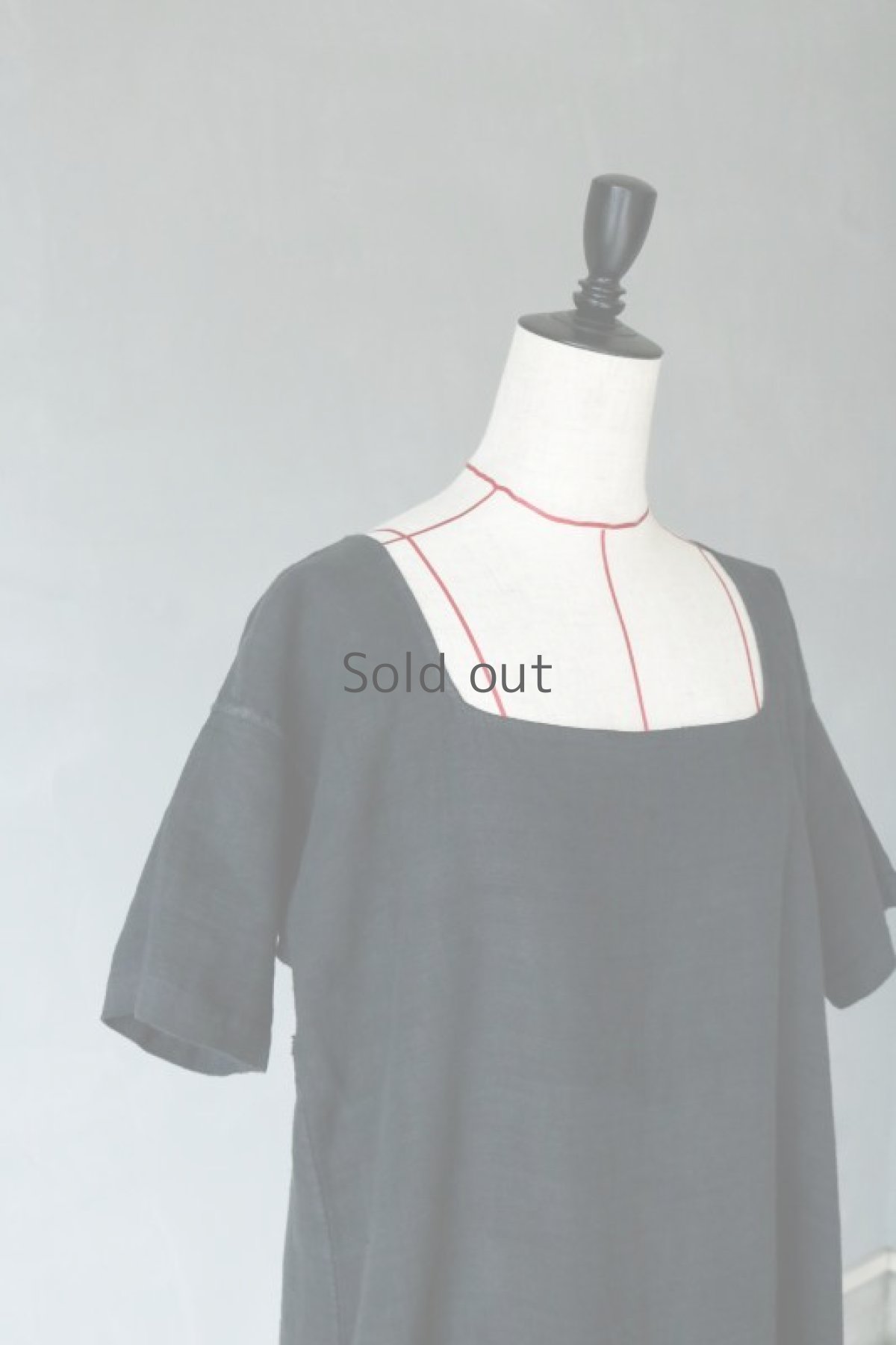 画像3: 【フランス】アンティークリネン×染　スクエアネック半袖ワンピース（ブラック） (3)