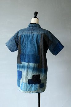 画像5: 【MITSUGU SASAKI】藍染古布　刺し子リペアのリバーシブル野良着（半袖/小さめ） (5)