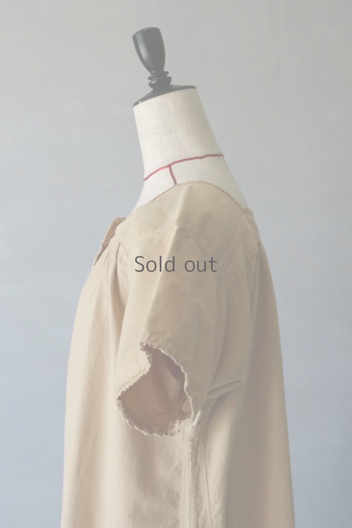 画像7: 【ドイツ】アンティークリネン×染　ヘンリーネック半袖ワンピース（ベージュ） (7)