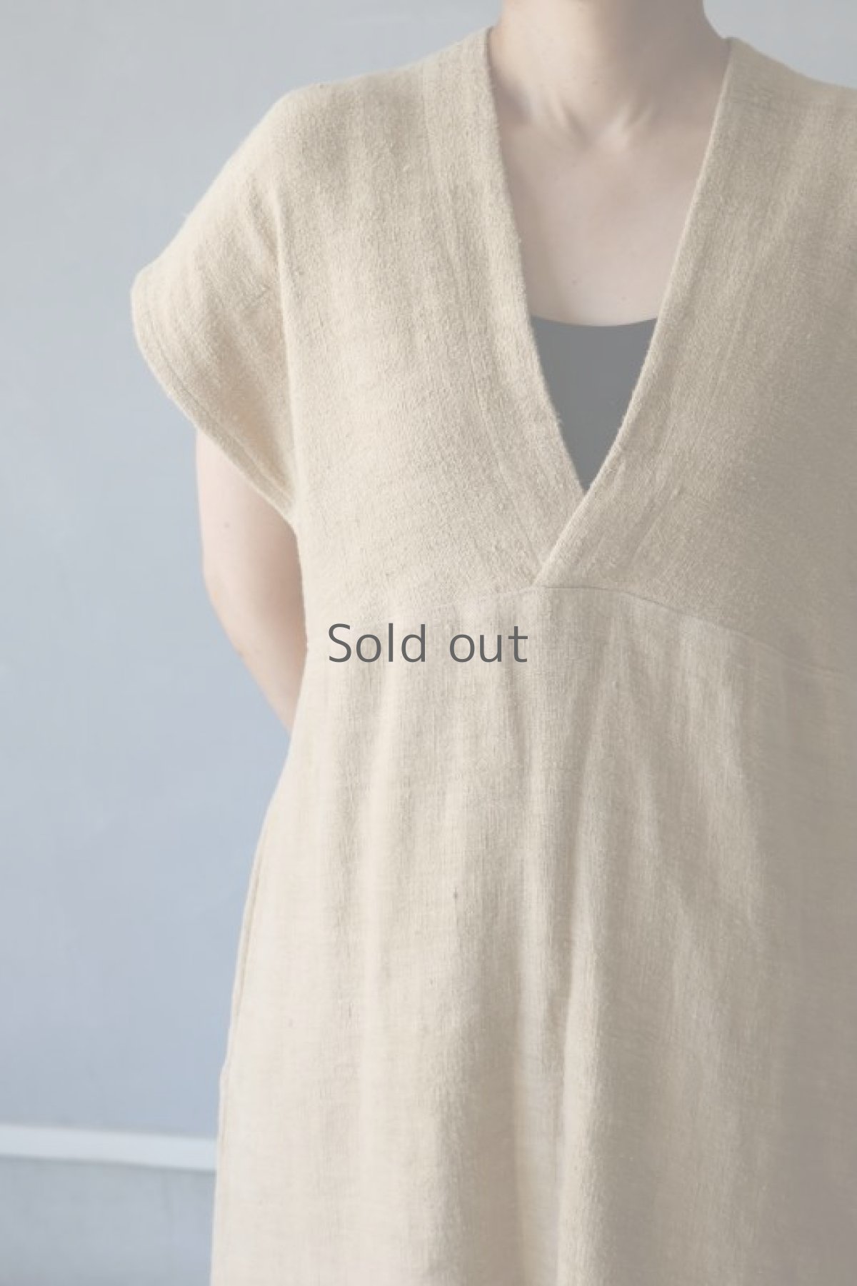 画像5: 【ササキチホ】アンティーク手織リネン×染め　カレンワンピース（ベージュ） (5)