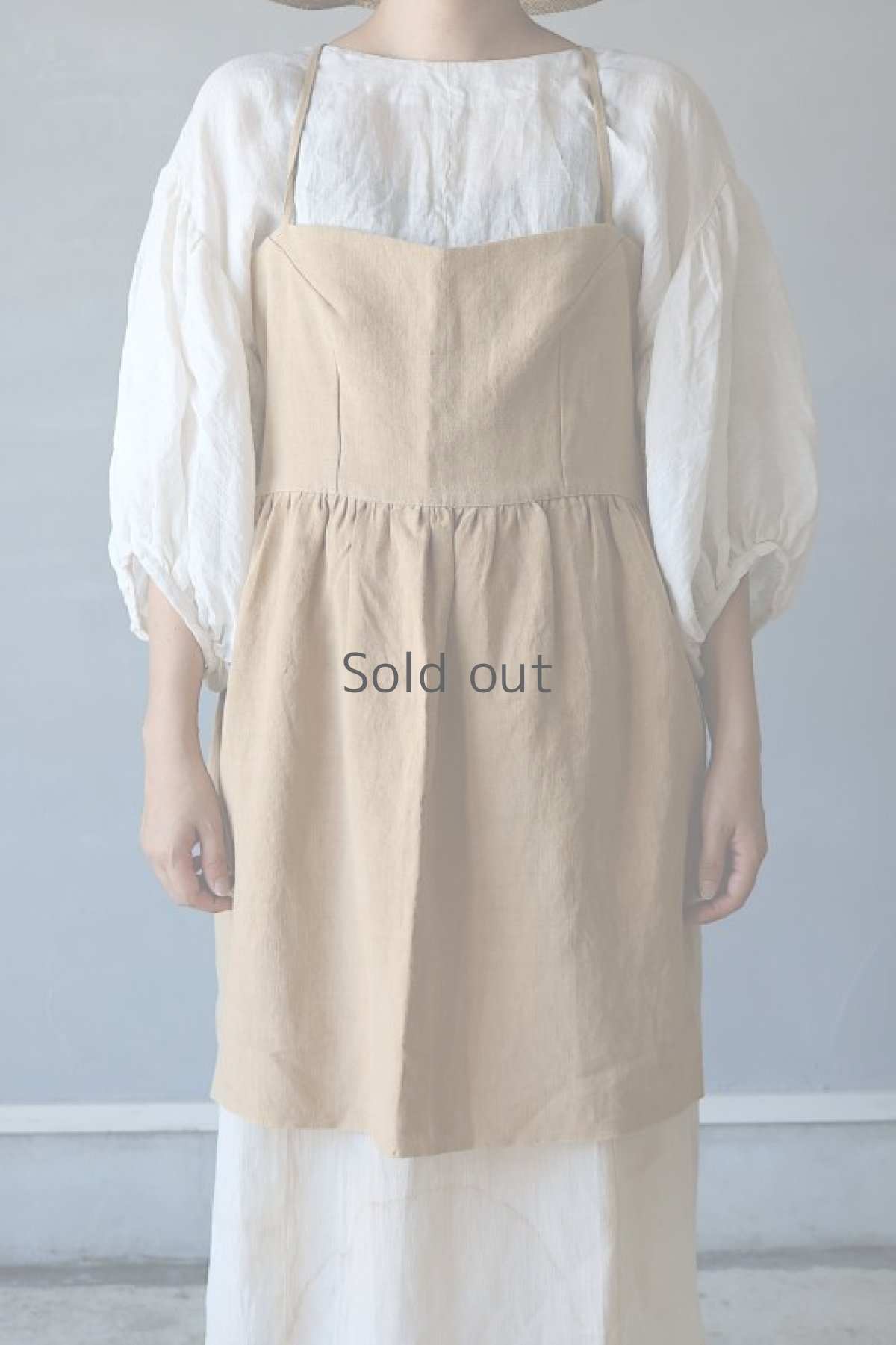 画像4: 【ササキチホ】アンティークリネン×染　背クロス＋リボンキャミソール（ベージュ/ロング丈） (4)