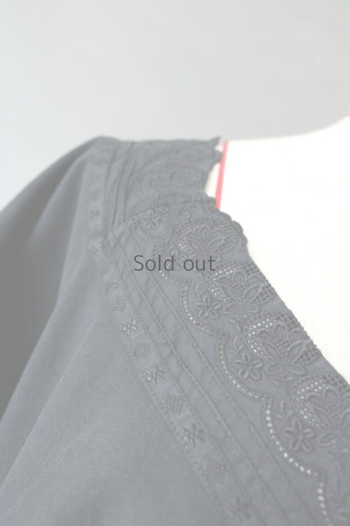 画像6: 【フランス】アンティークコットン×染　Vネックレース半袖ワンピース（ブラック） (6)