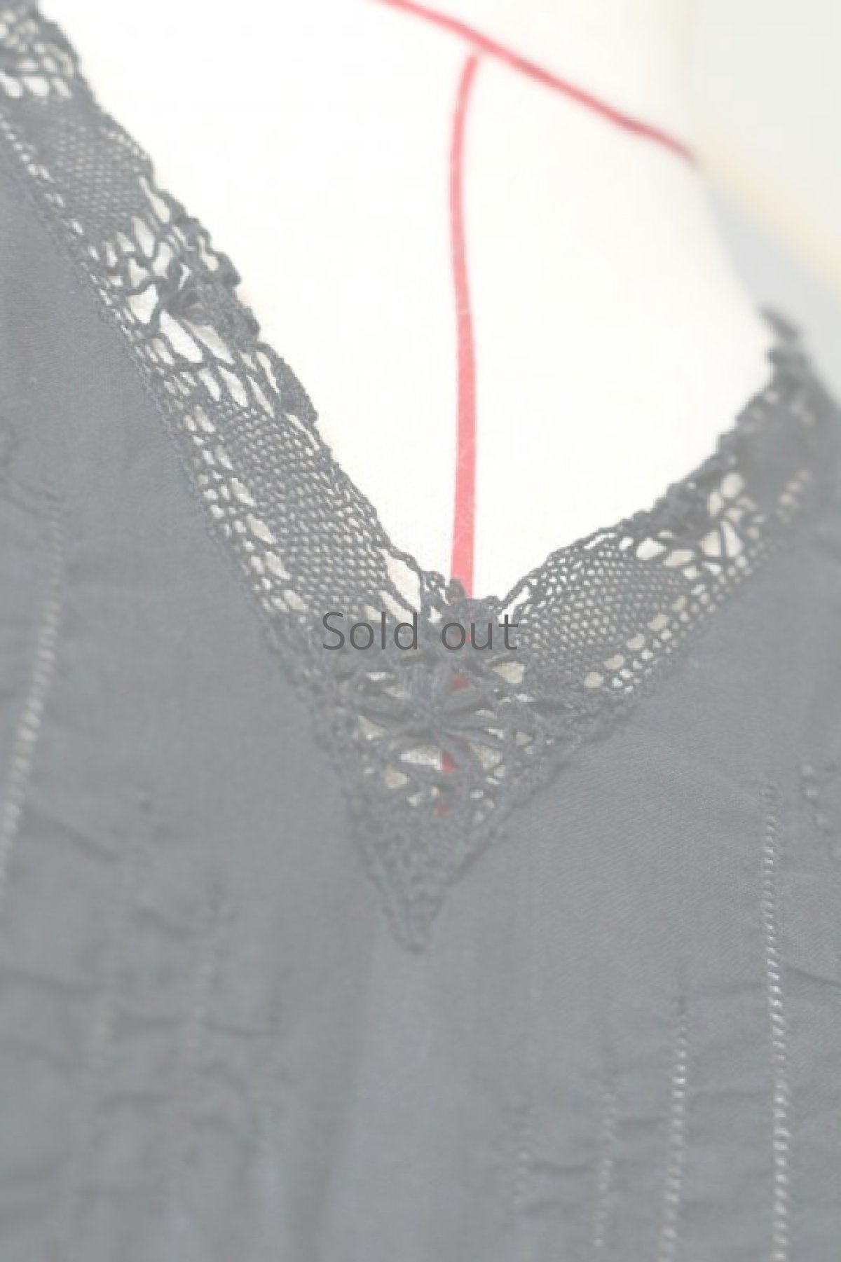 画像5: 【フランス】アンティークコットン×染　Vネックレース　ノースリーブワンピース（ブラック） (5)