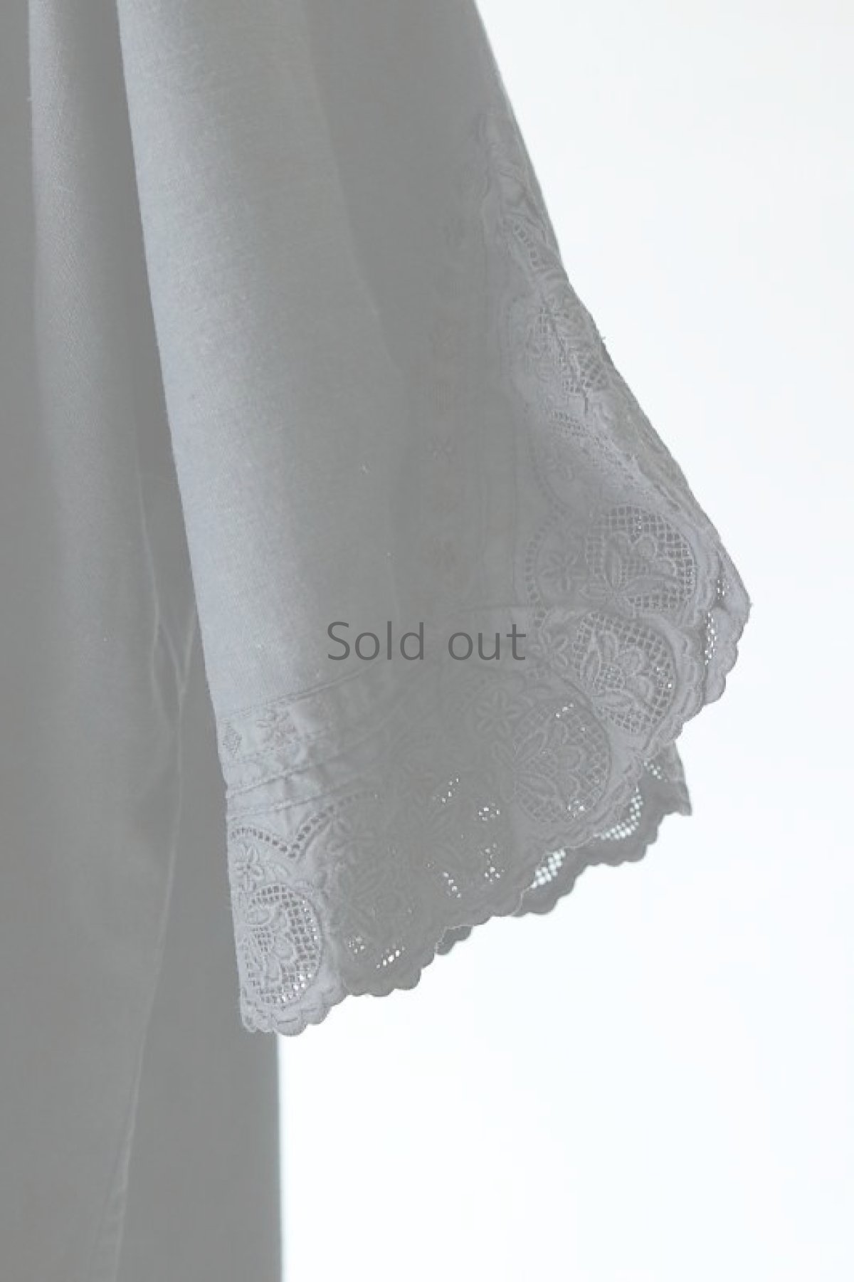 画像5: 【フランス】アンティークコットン×染　Vネックレース半袖ワンピース（ブラック） (5)