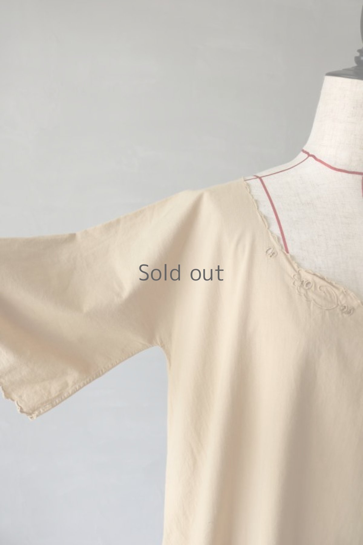 画像5: 【フランス】アンティークコットン×染　ショートスリーブ　ロングワンピース（ベージュ） (5)