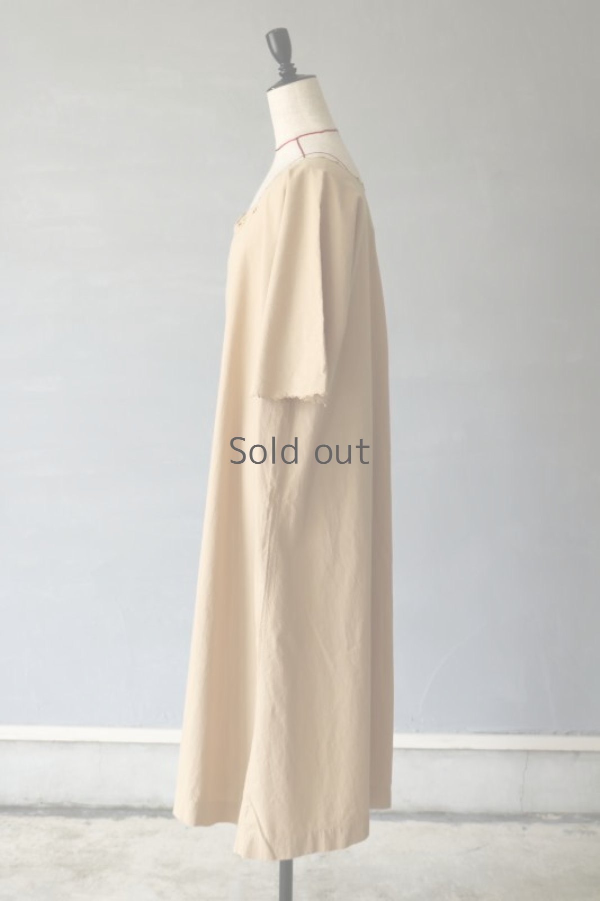 画像6: 【フランス】アンティークコットン×染　ショートスリーブ　ロングワンピース（ベージュ） (6)