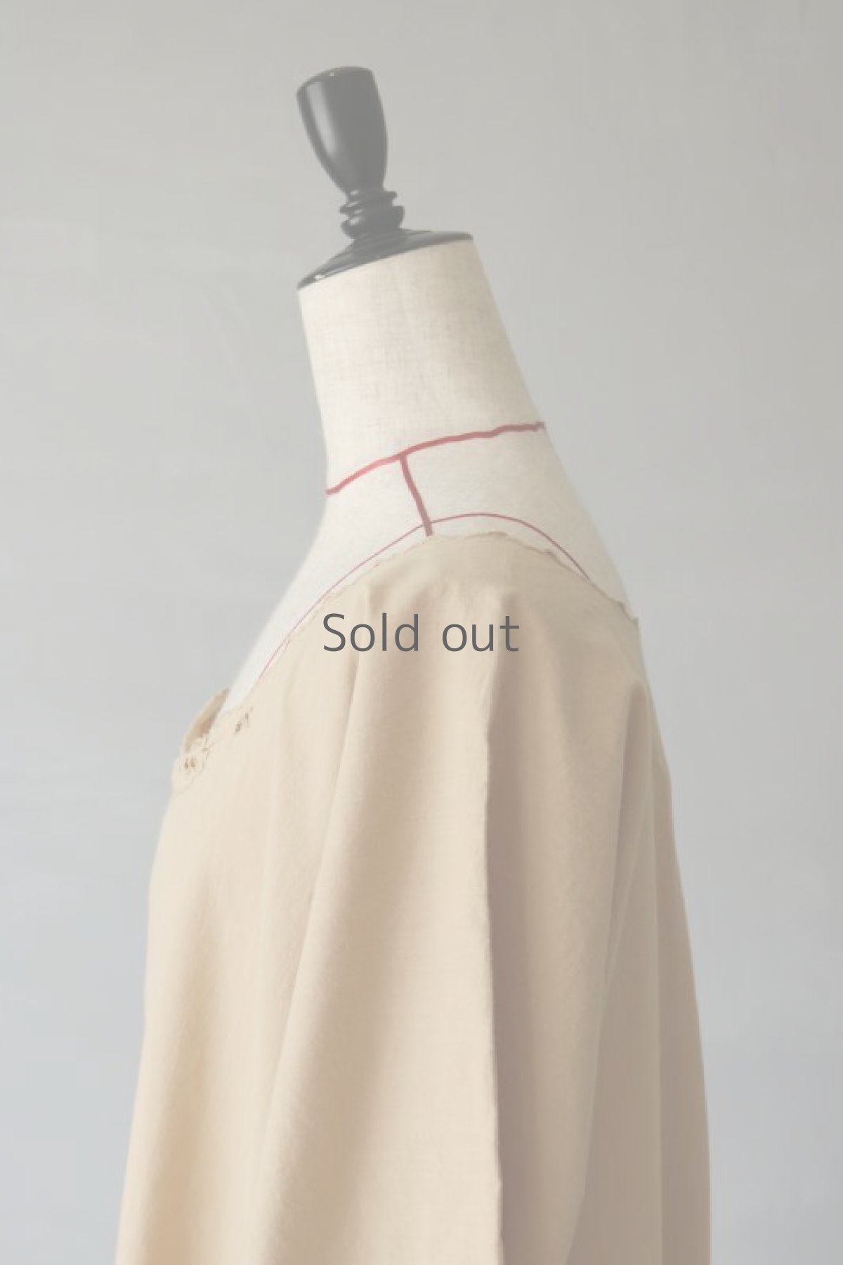 画像7: 【フランス】アンティークコットン×染　ショートスリーブ　ロングワンピース（ベージュ） (7)