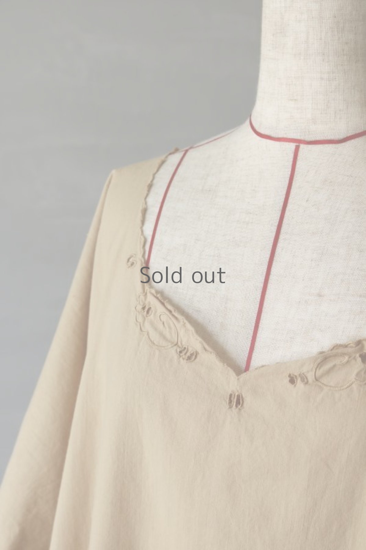 画像3: 【フランス】アンティークコットン×染　ショートスリーブ　ロングワンピース（ベージュ） (3)