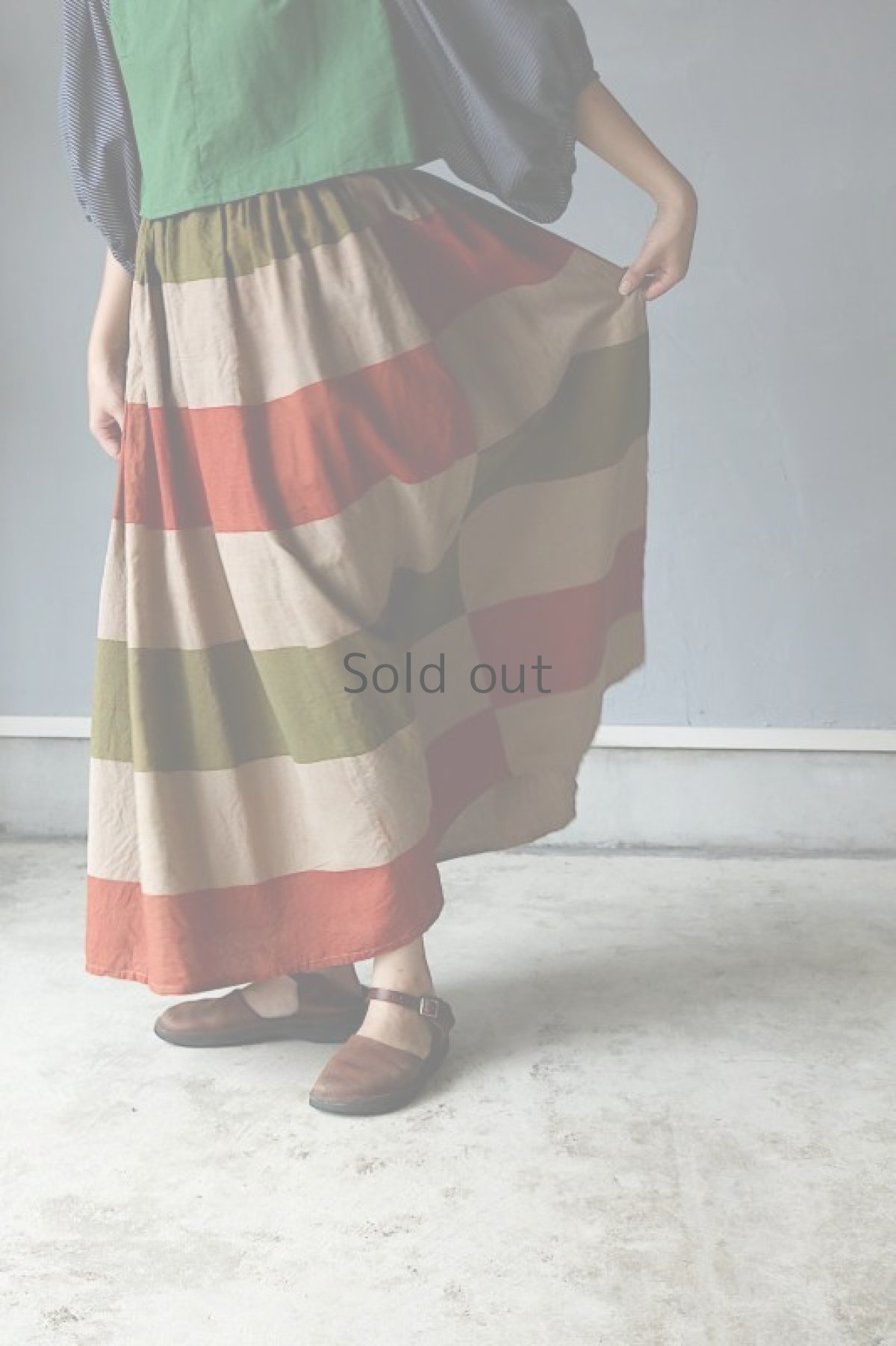 画像2: 【ササキチホ】古布 ロングギャザースカート (2)