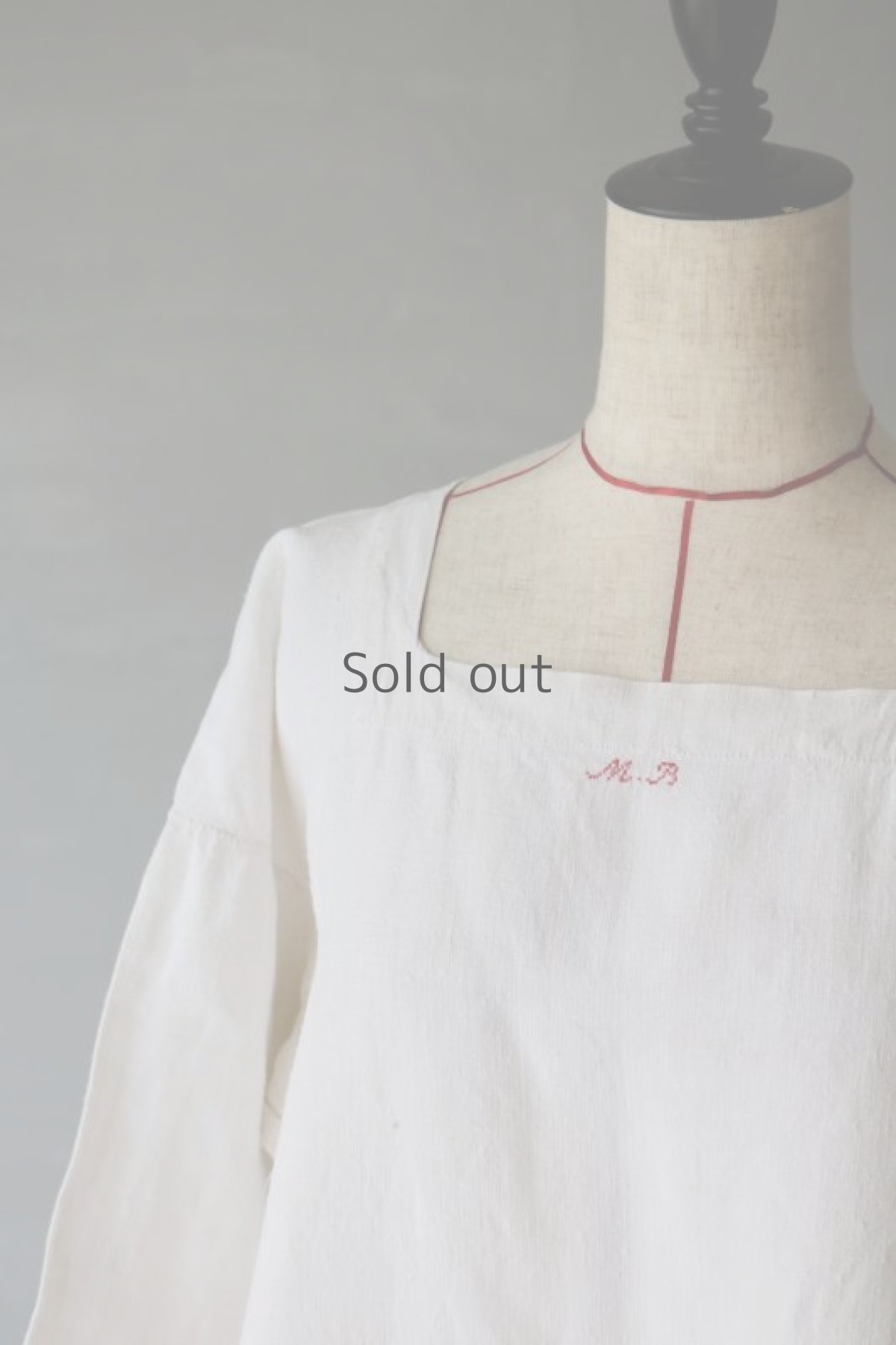 画像3: 【フランス】アンティークリネン ハーフスリーブ スクェアネックワンピース（イニシャルMA） (3)