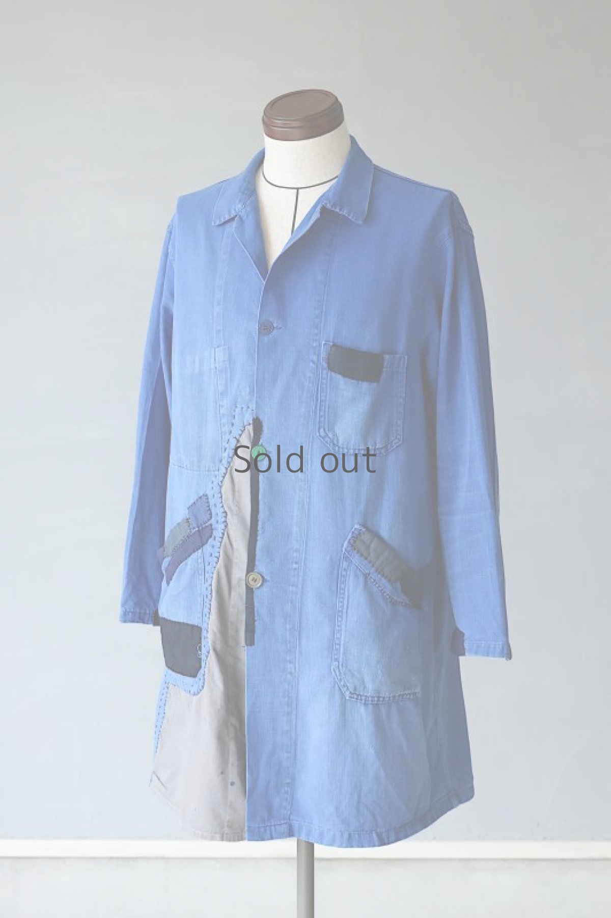 画像2: 【MITSUGU SASAKI】ビンテージリメイク　パッチワーク　ワークコート（ブルー） (2)