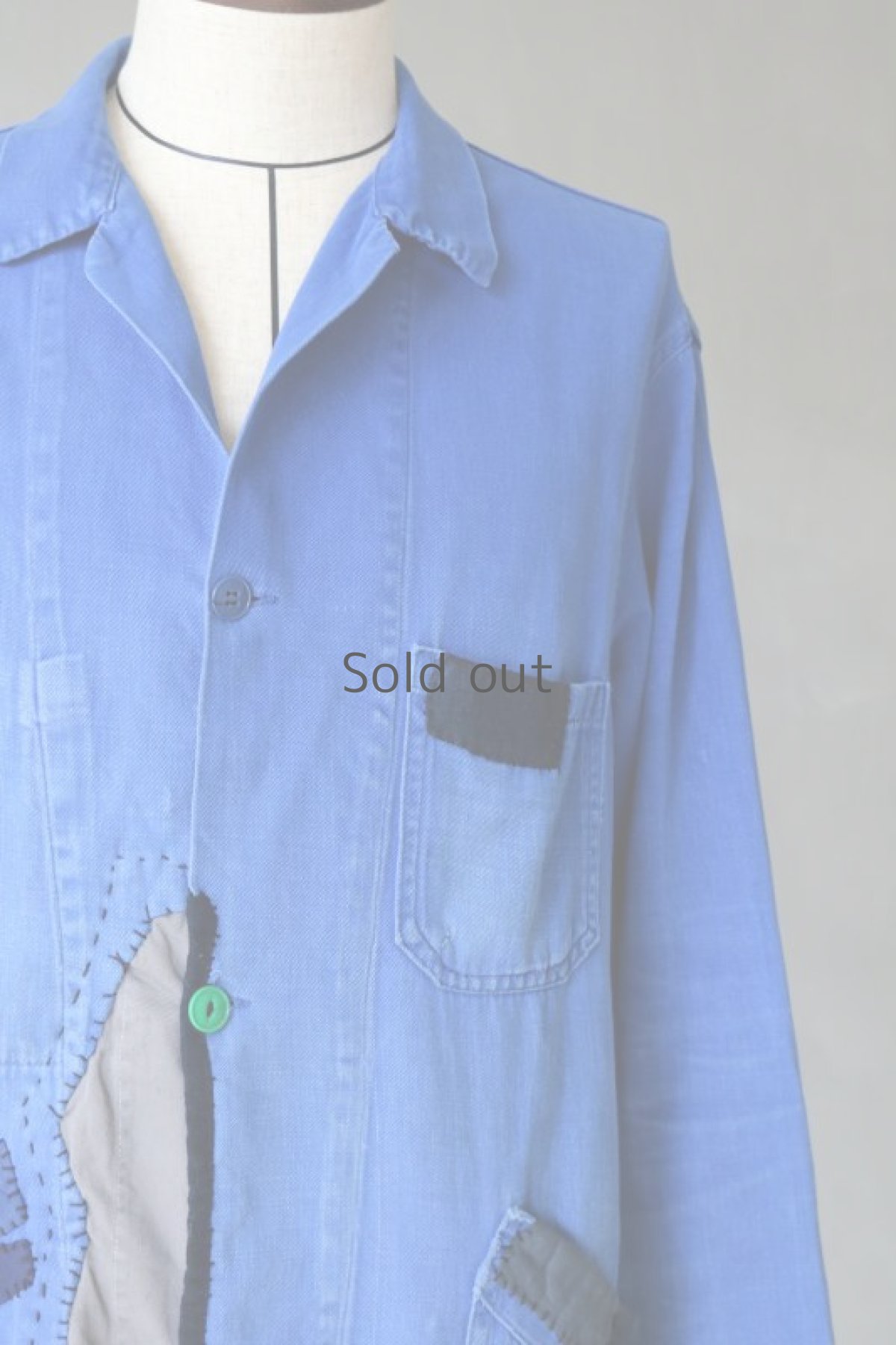 画像4: 【MITSUGU SASAKI】ビンテージリメイク　パッチワーク　ワークコート（ブルー） (4)