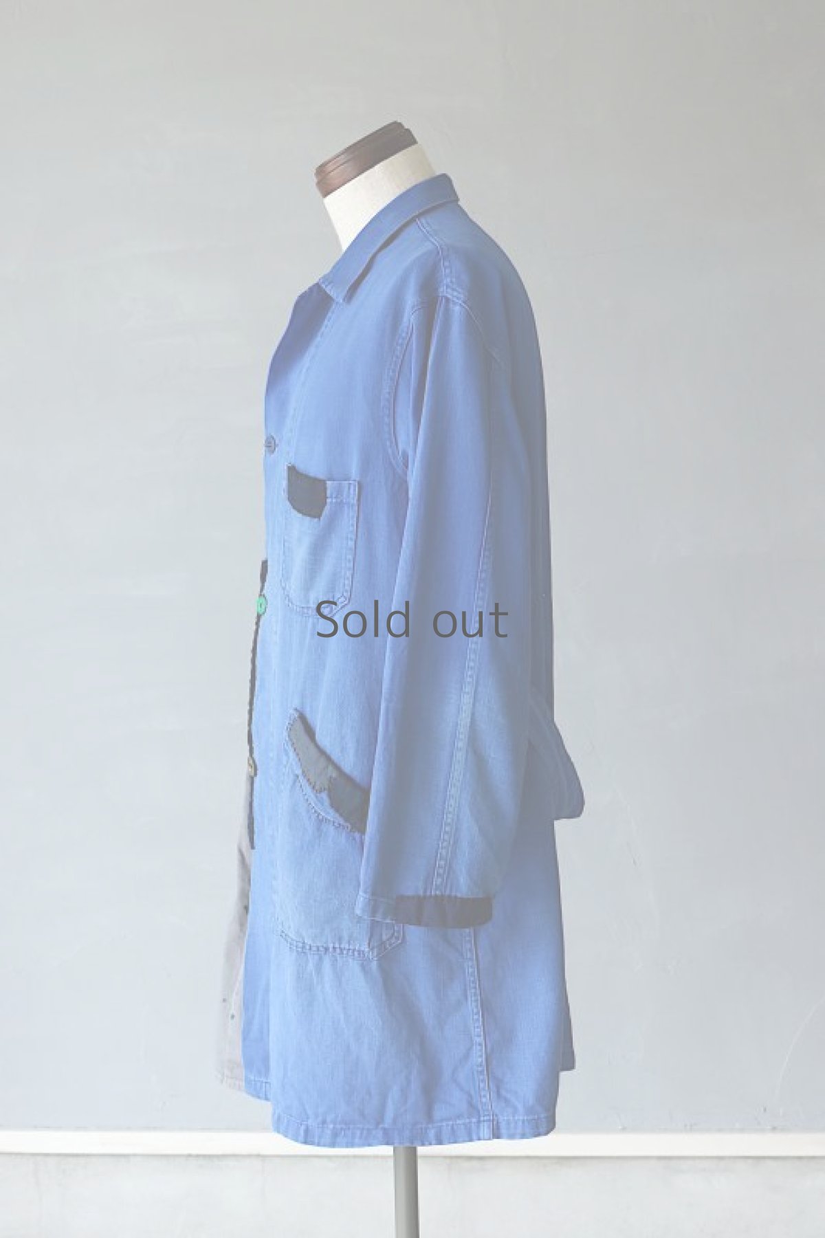 画像8: 【MITSUGU SASAKI】ビンテージリメイク　パッチワーク　ワークコート（ブルー） (8)