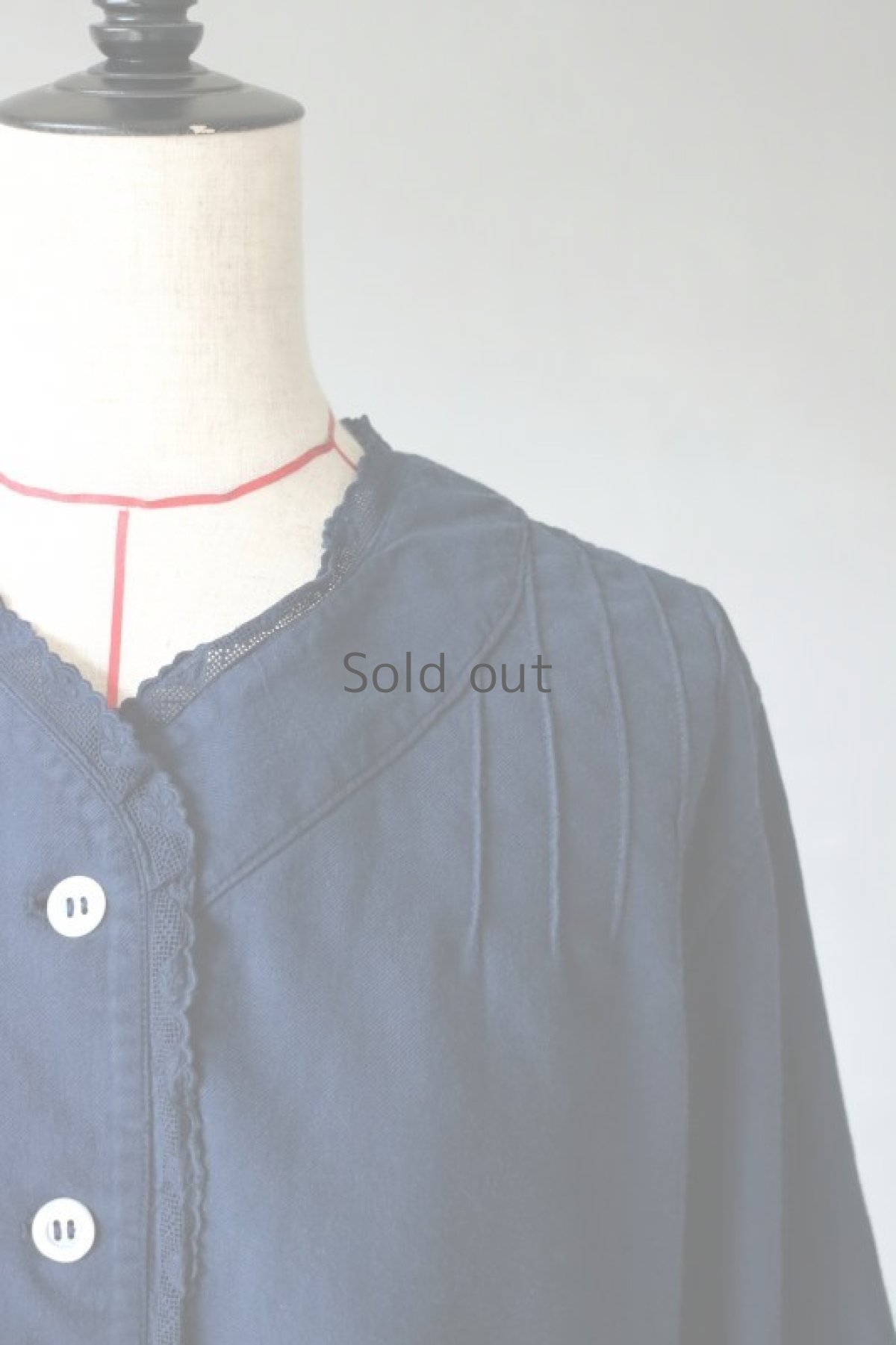 画像4: 【フランス】アンティークコットン×染め　裏起毛クラシックブラウス(紺) (4)