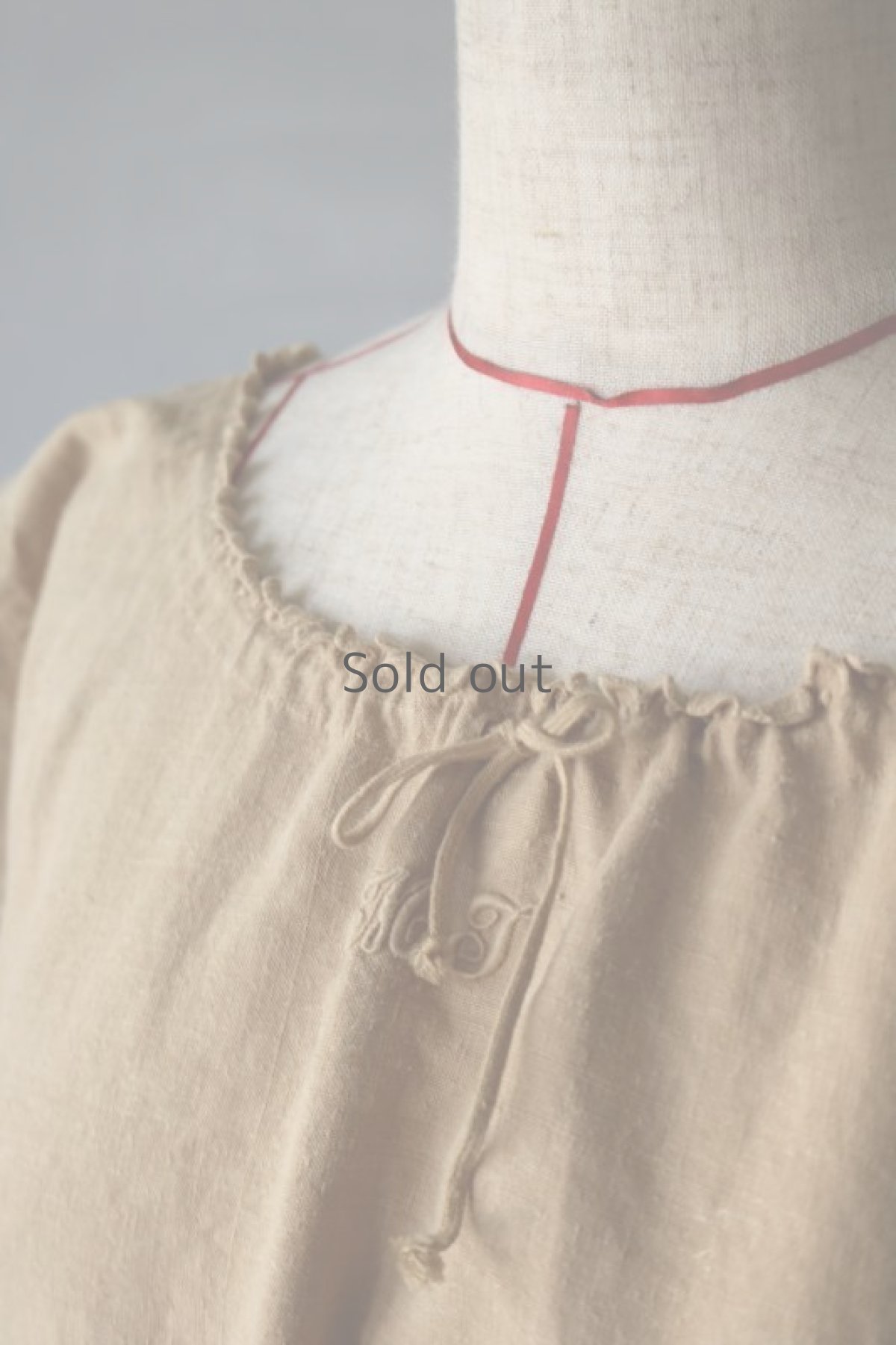 画像3: 【フランス】アンティークリネン×染　ショートスリーブ　ワンピース（ベージュ/イニシャルMF） (3)