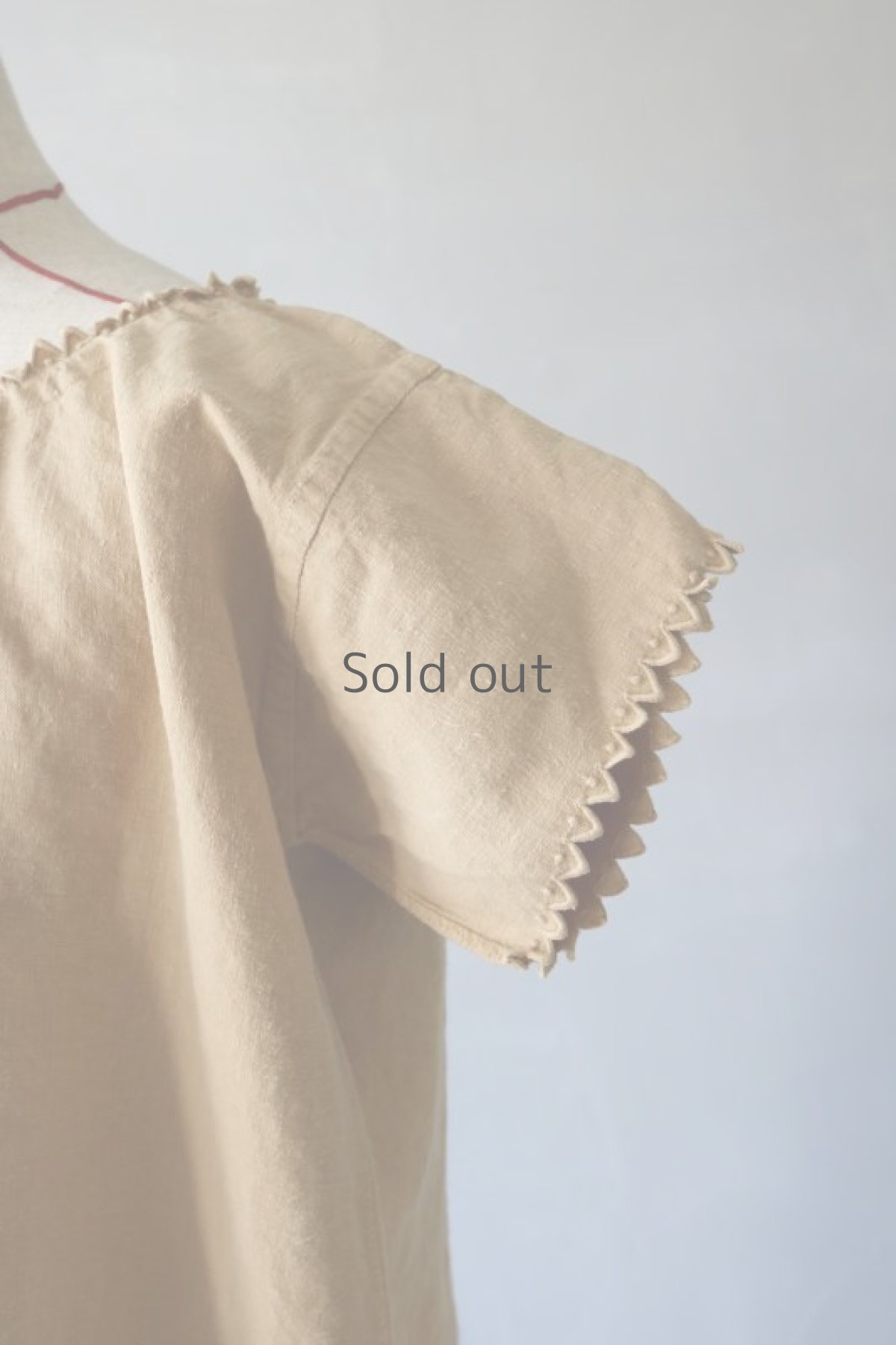 画像4: 【フランス】アンティークリネン×染　ショートスリーブ　ワンピース（ベージュ/イニシャルMF） (4)