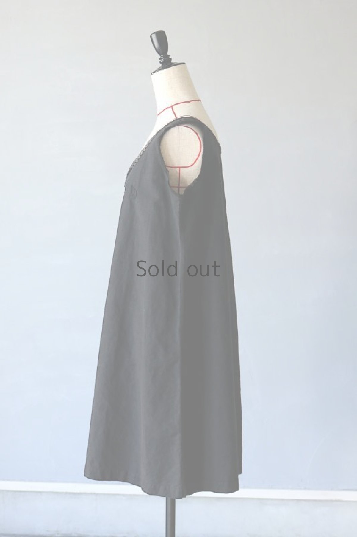 画像7: 【フランス】アンティークリネン×染　ノースリーブワンピース（ブラック） (7)