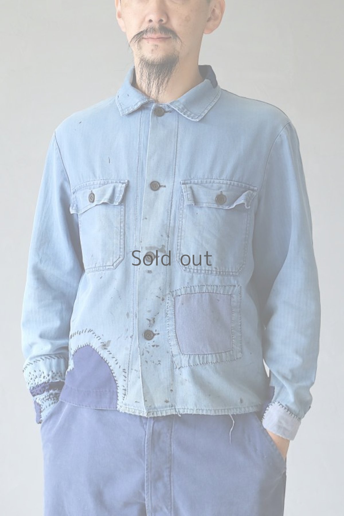 画像10: 【MITSUGU SASAKI】ビンテージリメイク　袖口パッチワークリペア　ワークシャツ (10)