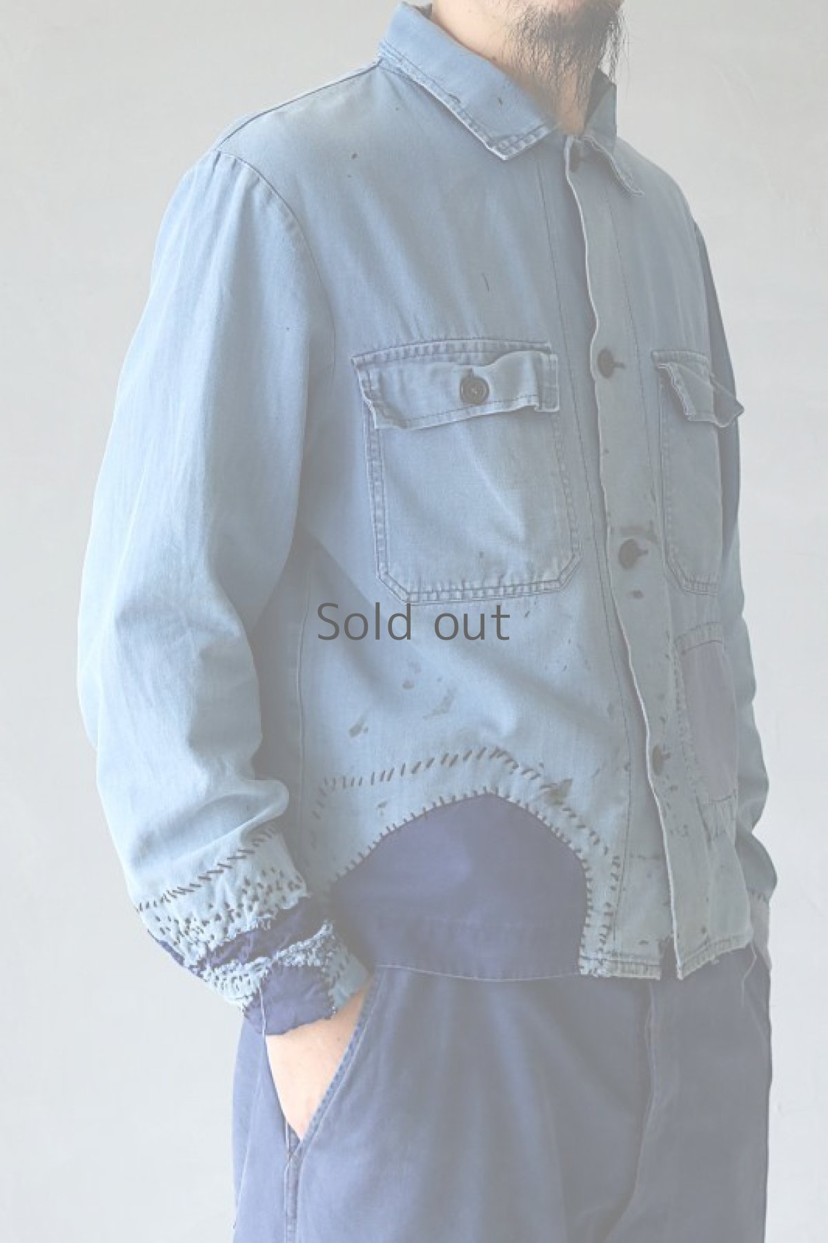 画像13: 【MITSUGU SASAKI】ビンテージリメイク　袖口パッチワークリペア　ワークシャツ (13)