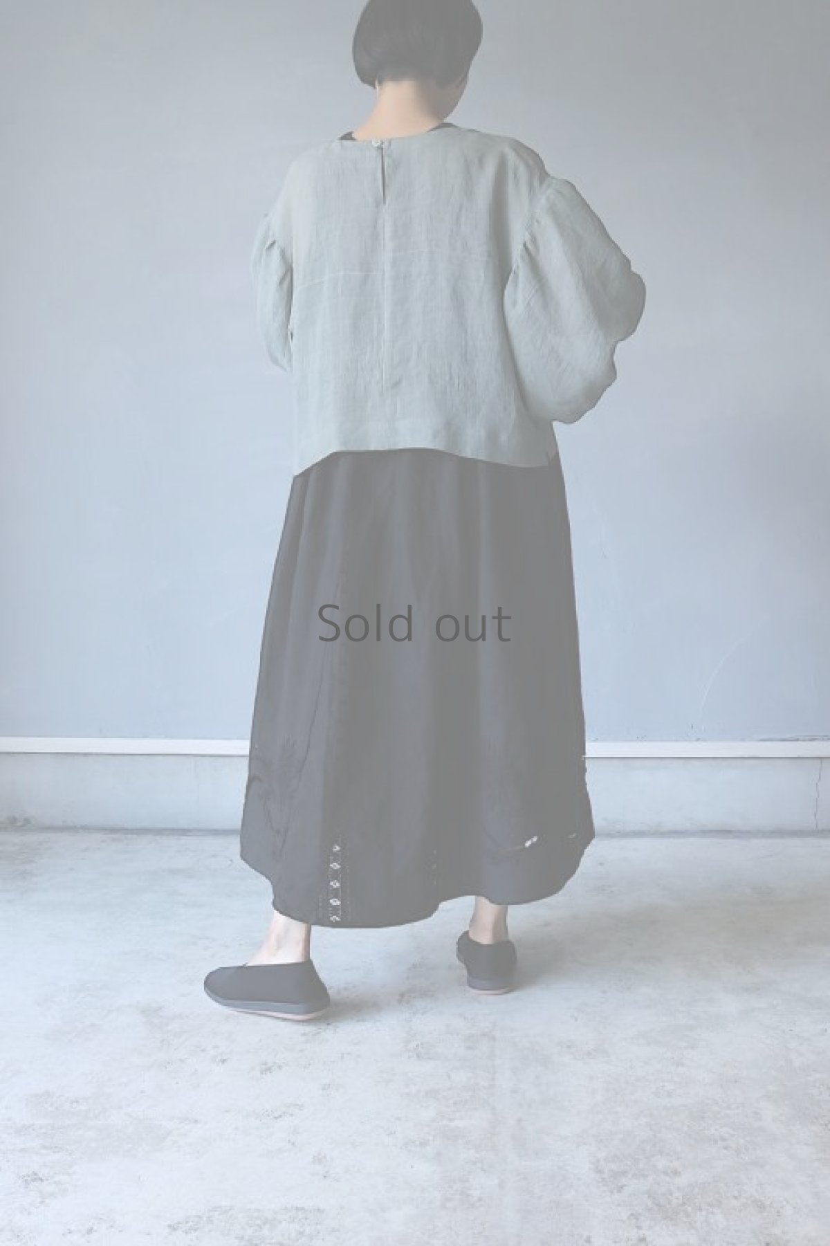 画像3: 【ササキチホ】古布　麻　 バルーン袖　ブラウス（ねずみ色 ） (3)