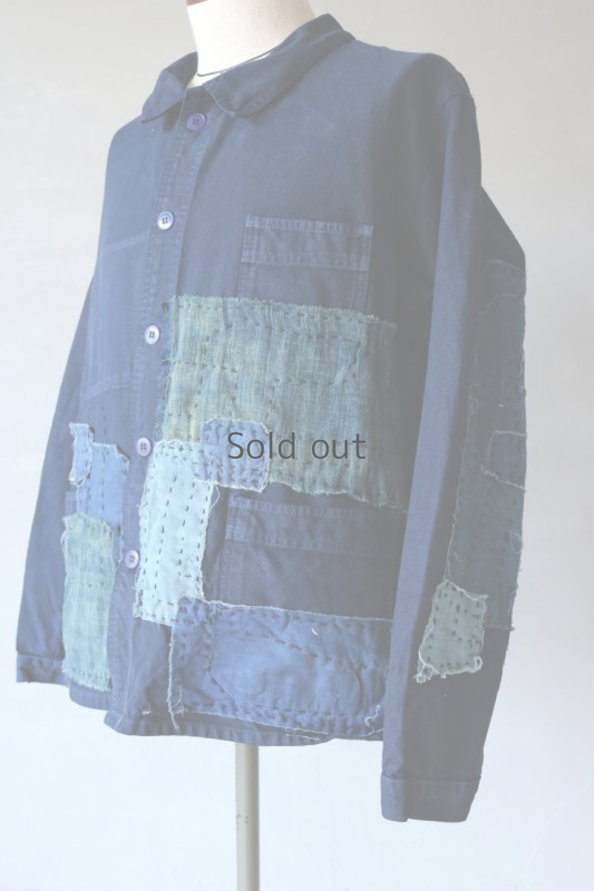 画像4: 【MITSUGU SASAKI】ビンテージリメイク×古布　後染めパッチワーク刺し子ワークジャケット (4)